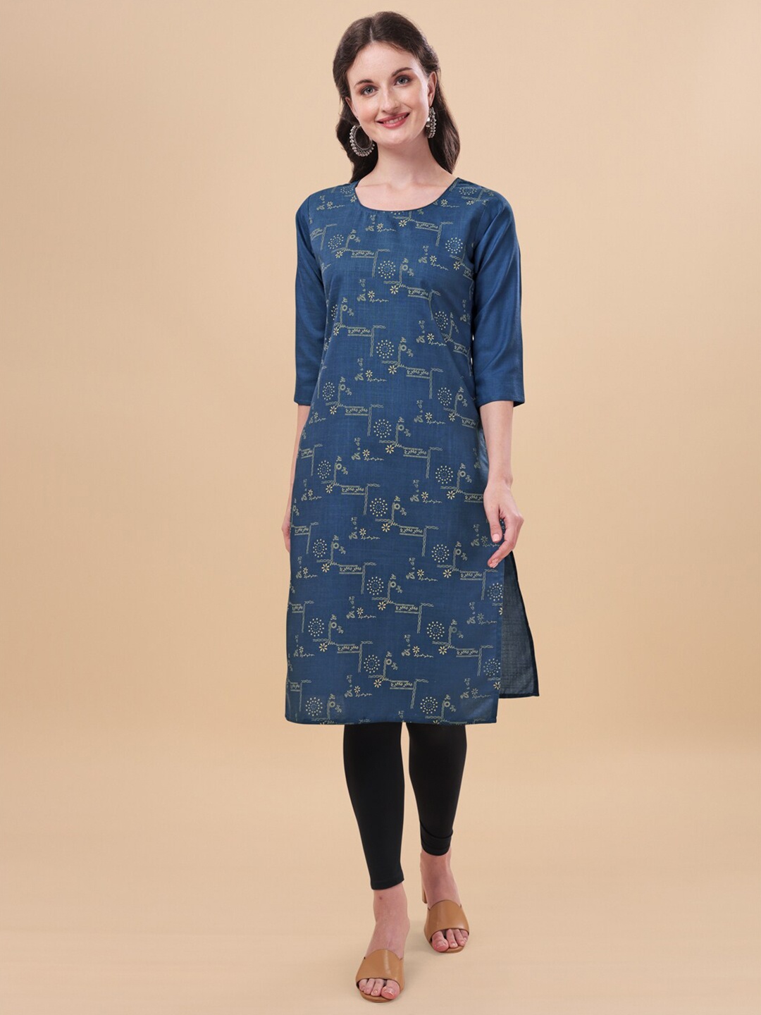 

Sangria Women Blue & Yellow Floral Printed Kurta
