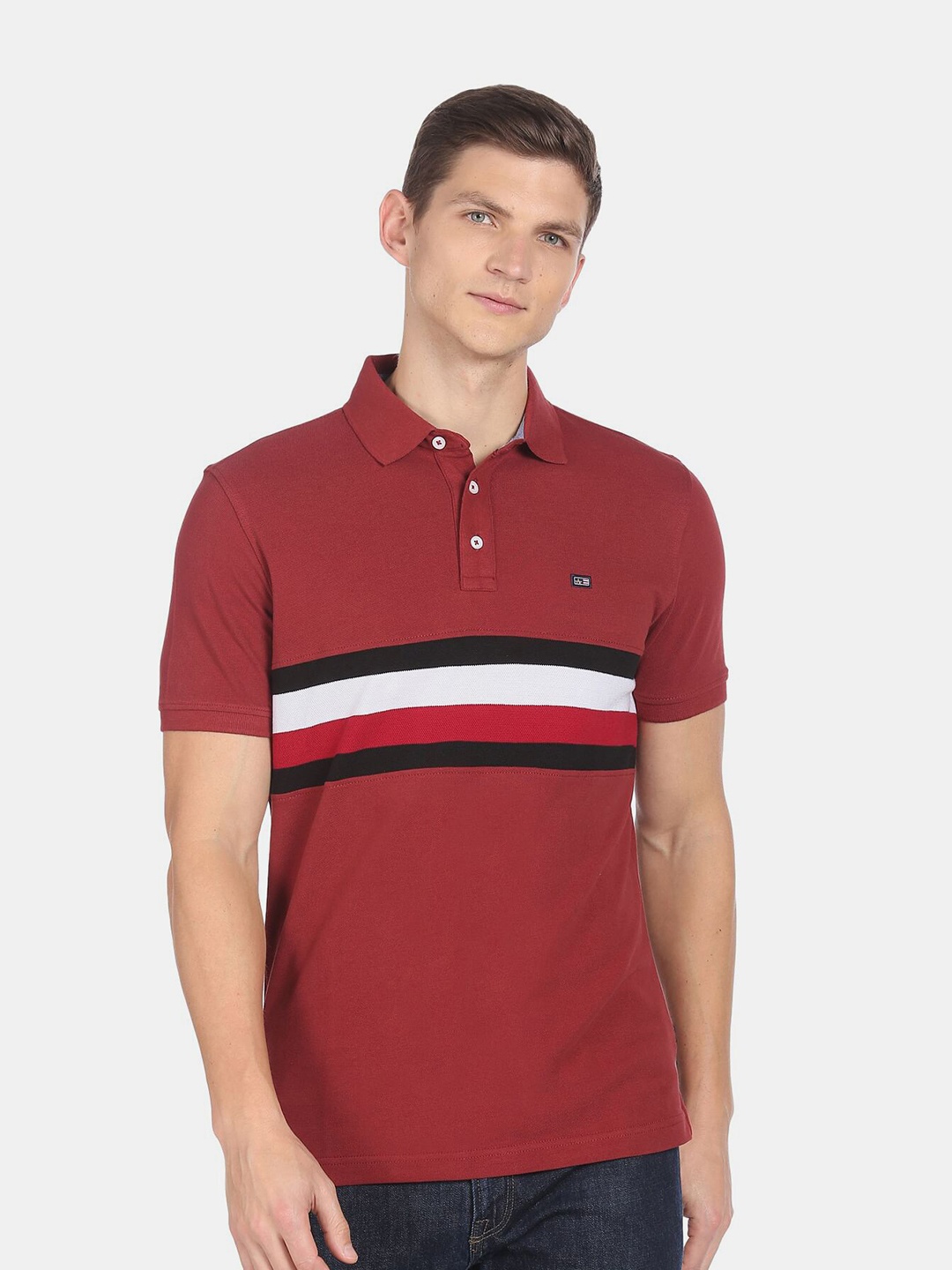 

Arrow Sport Men Red Striped Polo Collar T-shirt
