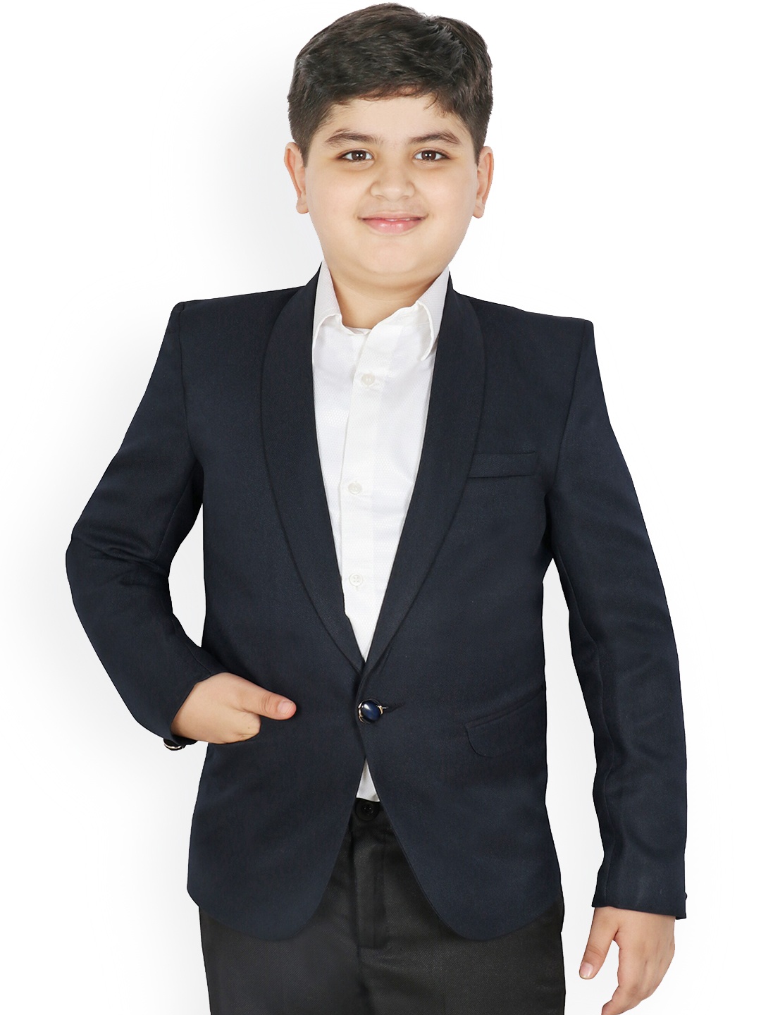 

SG YUVRAJ Boys Navy Blue Solid Single Breasted Party Blazers