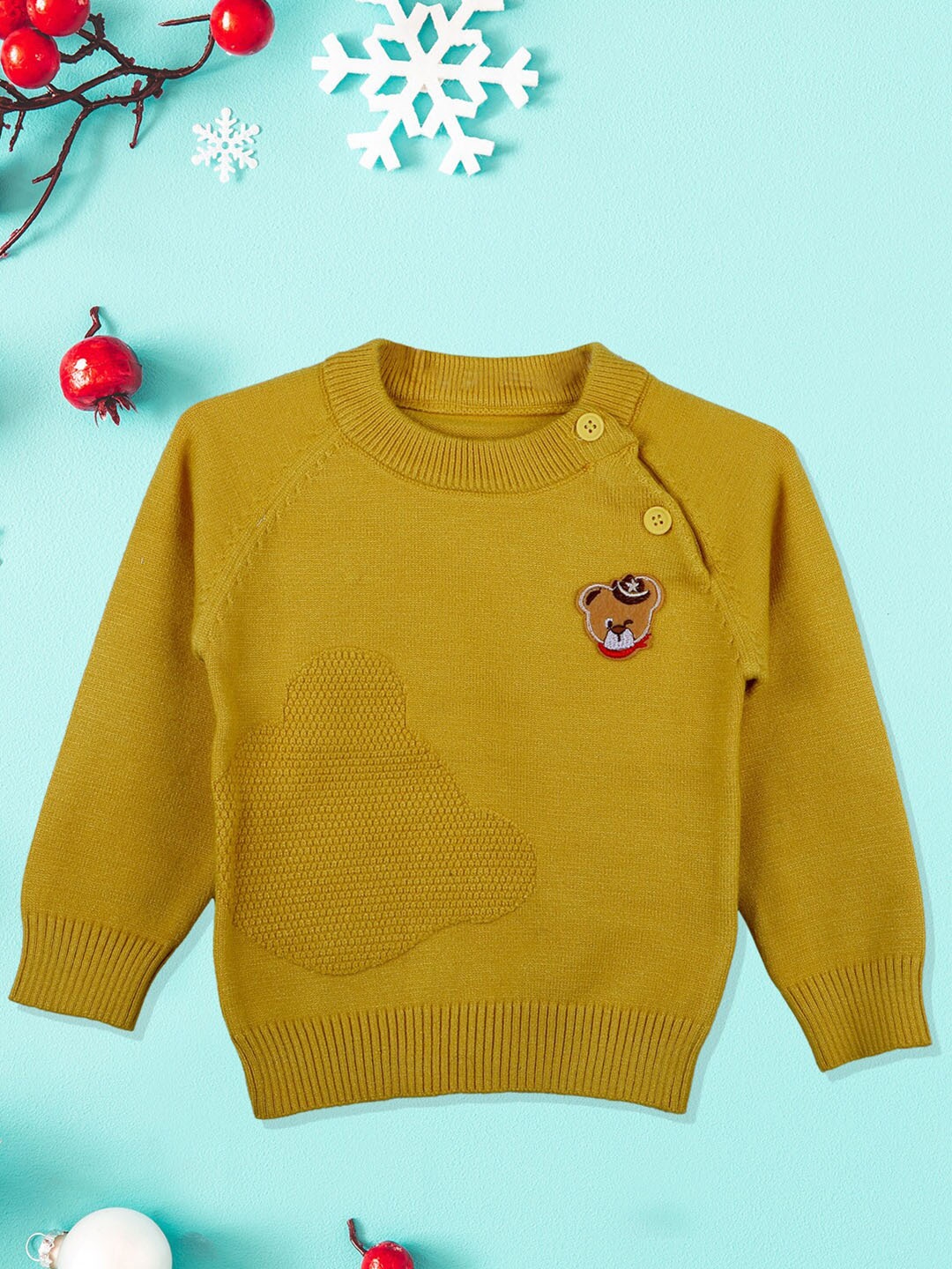 

Baby Moo Kids Mustard & Brown Cotton Pullover with Embroidered Detail