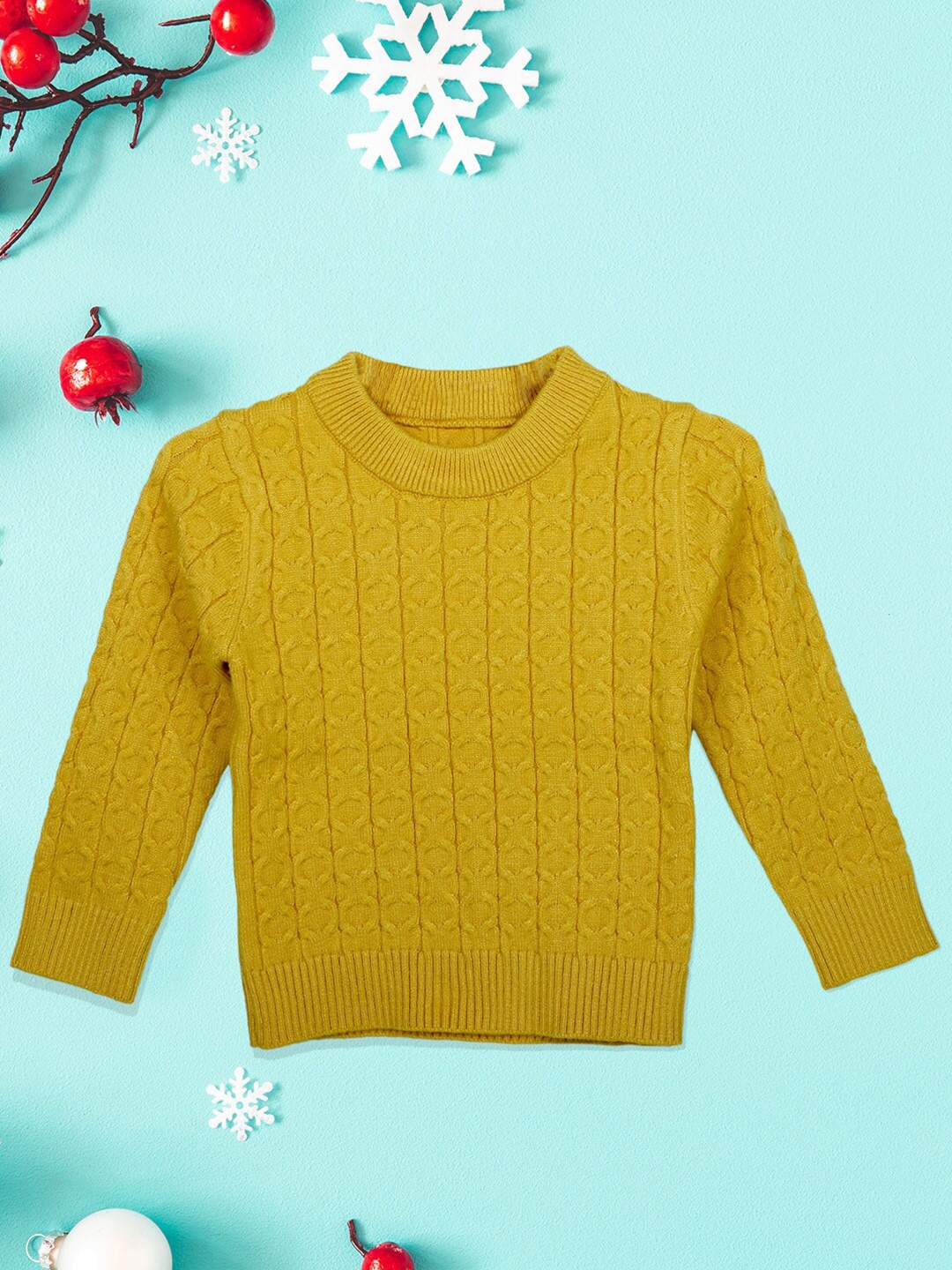 

Baby Moo Unisex Kids Mustard Ribbed Cotton Pullover Sweater