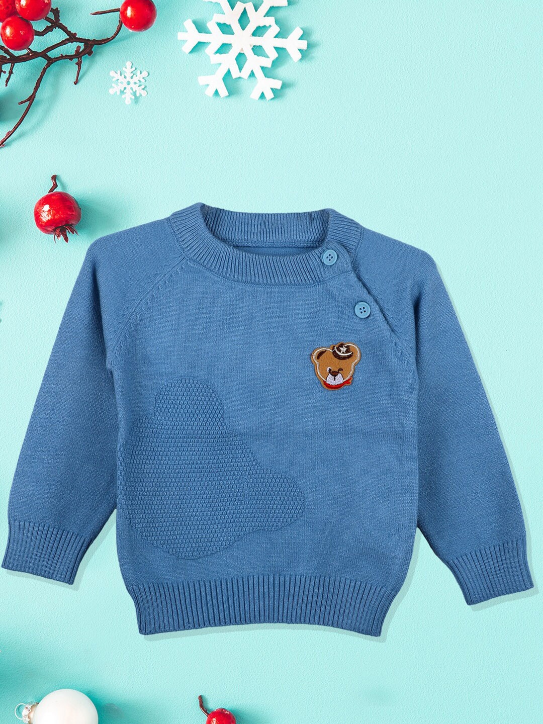 

Baby Moo Unisex Kids Blue & Brown Embroidered Cotton Pullover