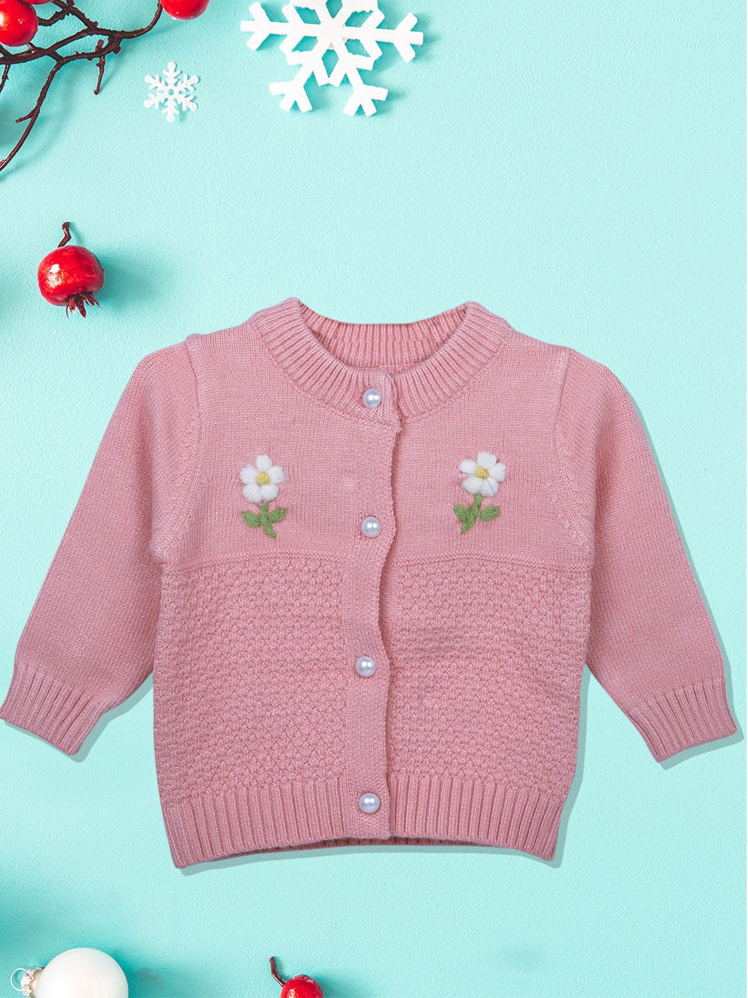 

Baby Moo Girls Pink & White Floral Cardigan