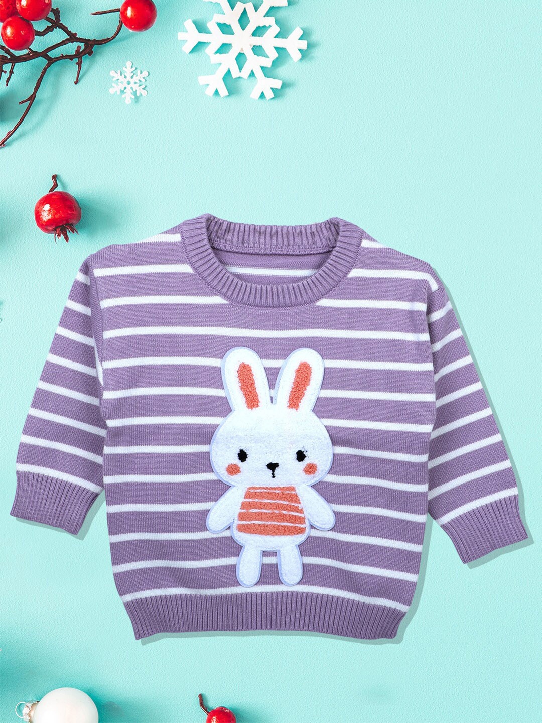 

Baby Moo Unisex Kids Printed Striped Pullover, Purple