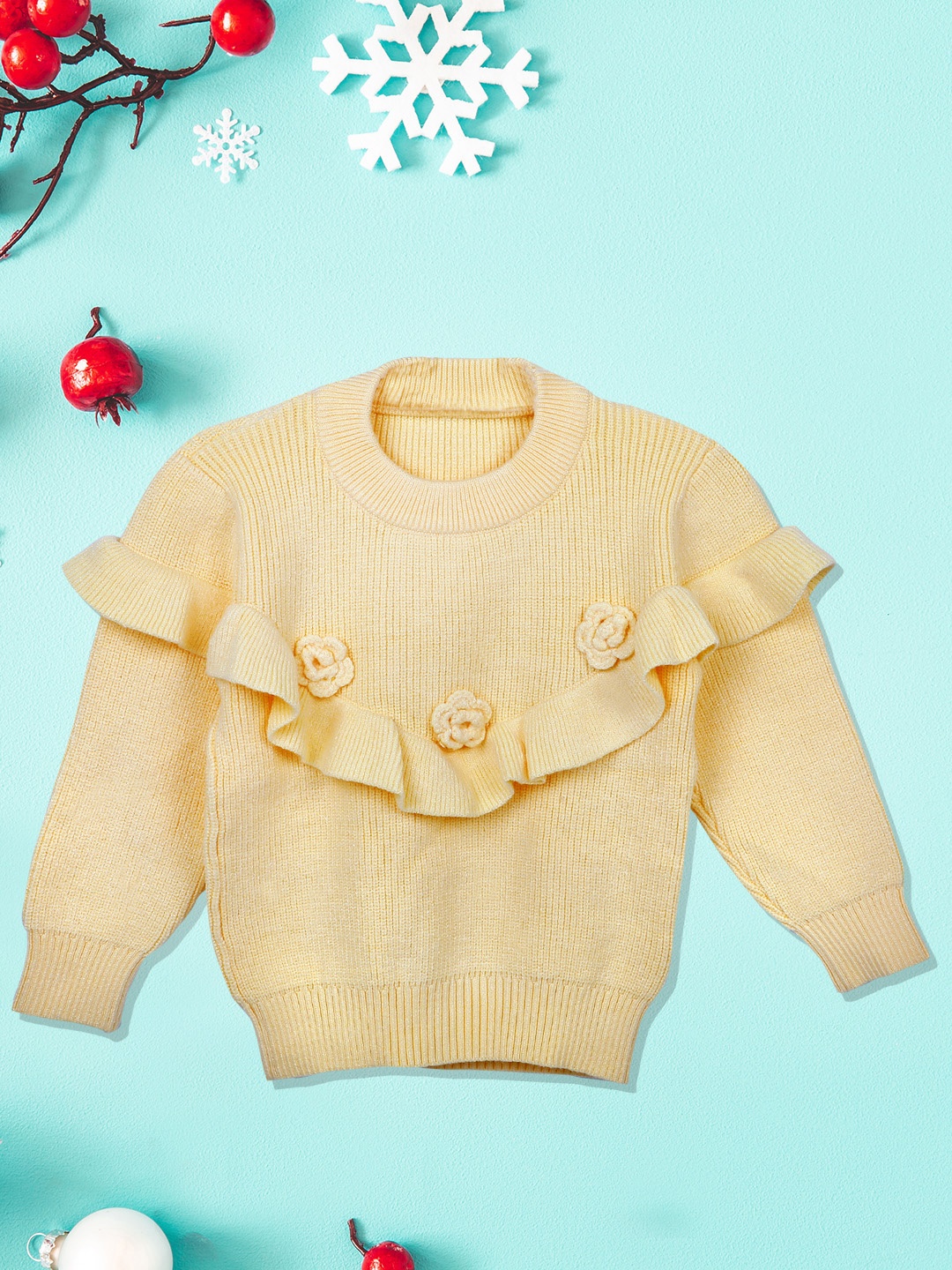

Baby Moo Girls Yellow Ribbed Pullover