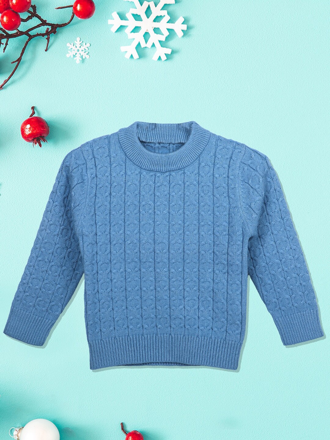 

Baby Moo Unisex Kids Blue Cable Knit Pullover