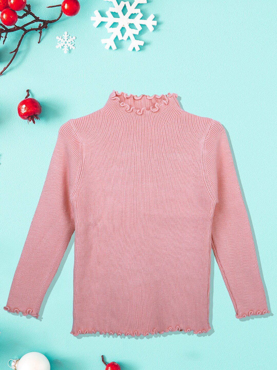 

Baby Moo Unisex Kids Pink Ribbed Premium Full Sleeves Knitted Pullover