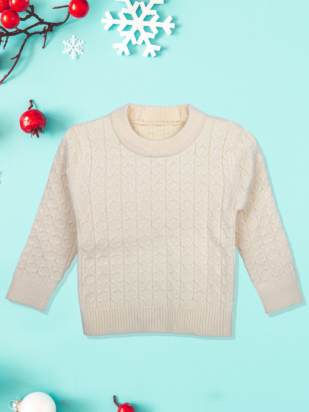 

Baby Moo Unisex Kids Off White Cable Knit Pullover Sweater