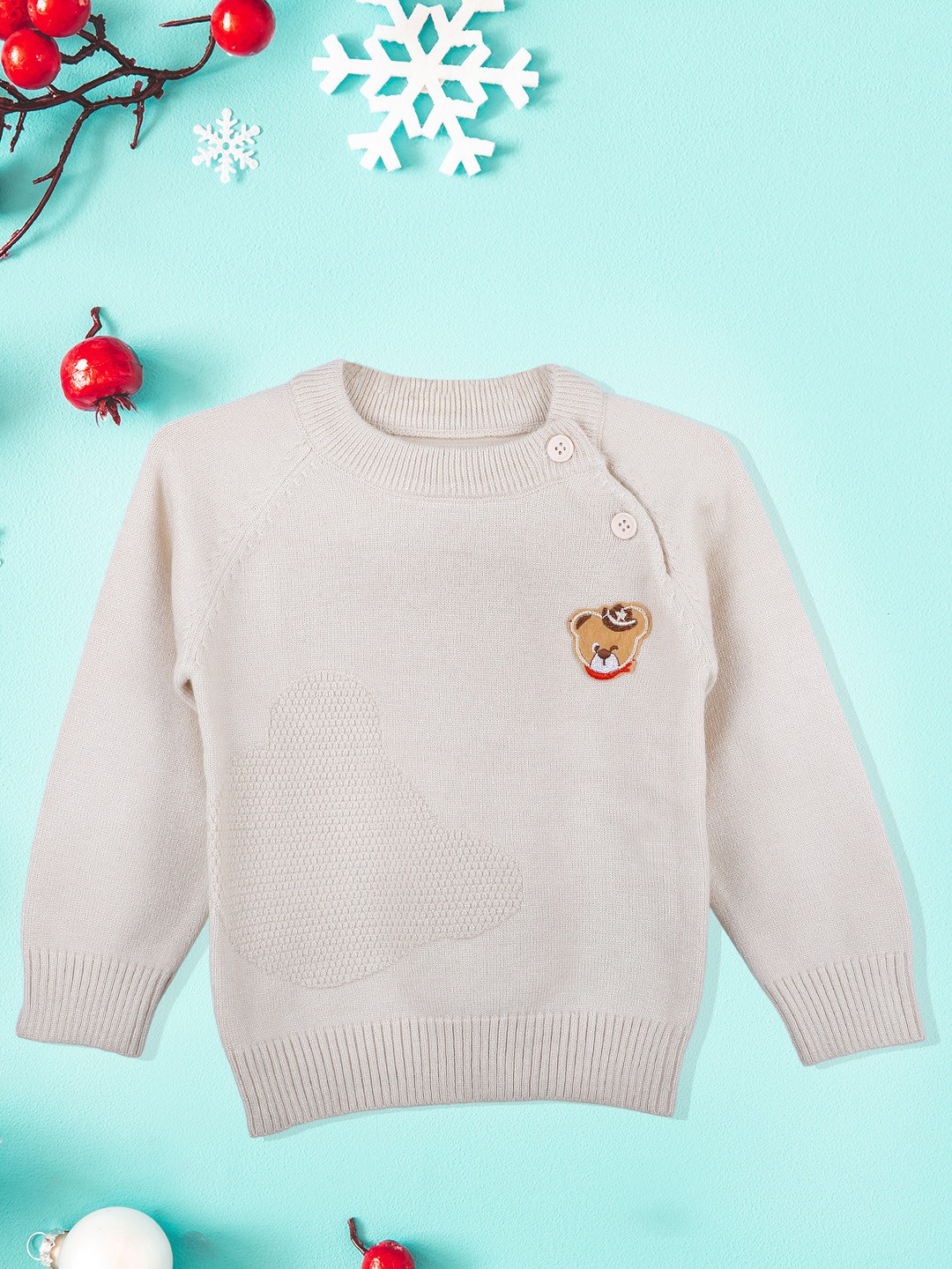 

Baby Moo Unisex Kids Cable Knit Pullover With Embroidered Detail, White