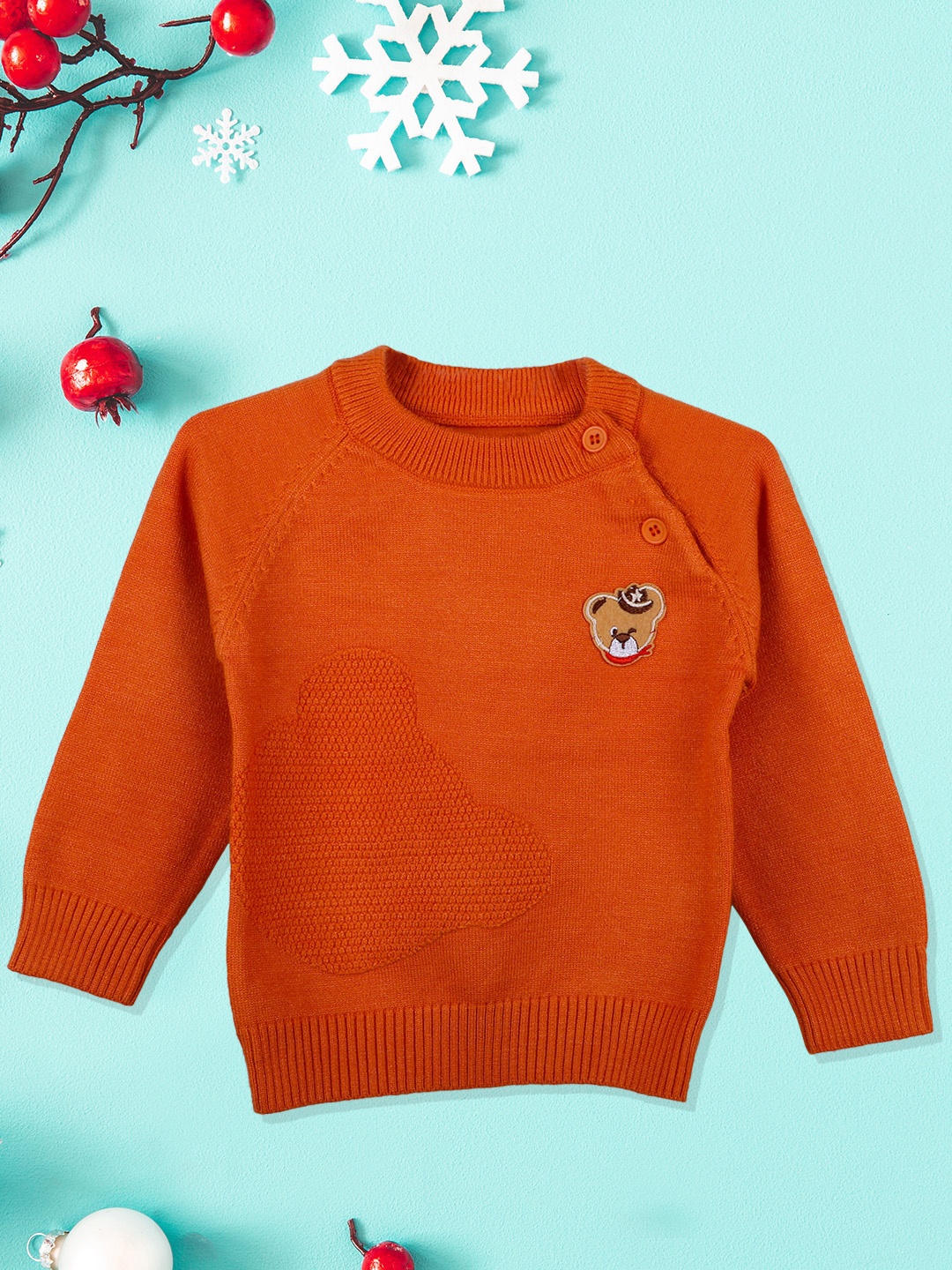 

Baby Moo Kids Orange Round Neck Cotton Pullover