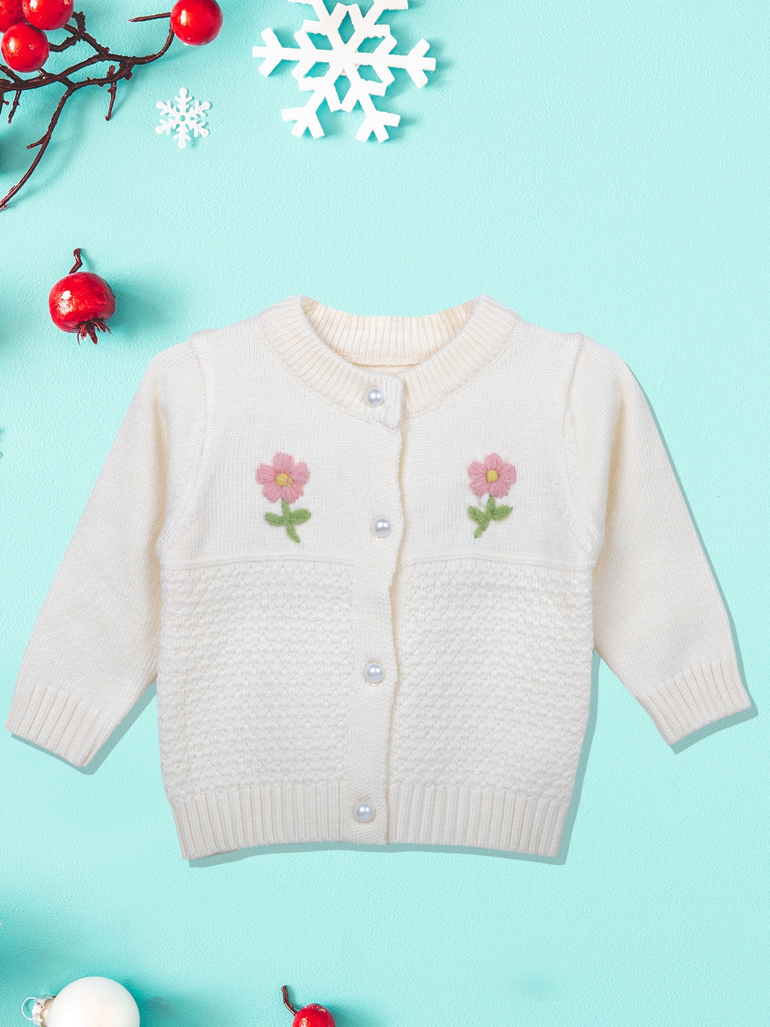 

Baby Moo Girls Off White & Pink Floral Cardigan with Embroidered Detail