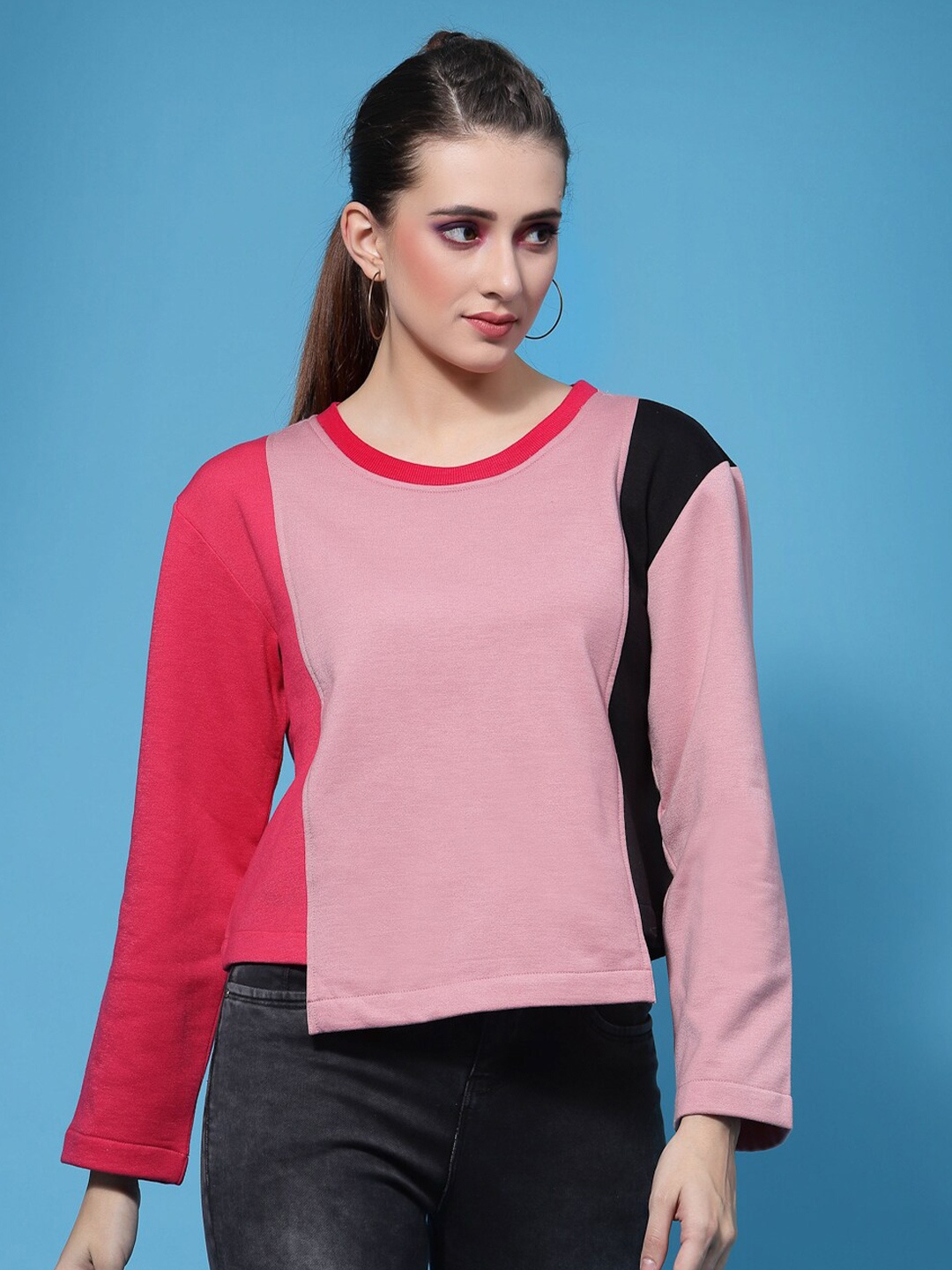 

Athena Women Colourblocked Sweatshirt, Fuchsia