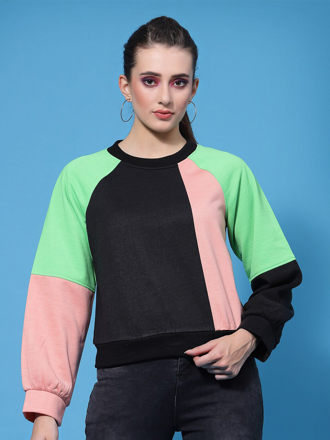 

Athena Women Colourblocked Sweatshirt, Black
