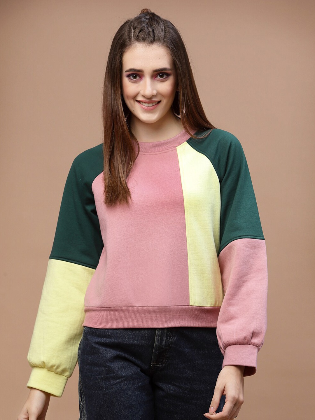 

Athena Women Colourblocked Sweatshirt, Peach