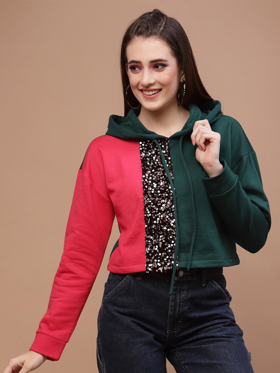 

Athena Women Colourblocked Hooded Sweatshirt, Pink