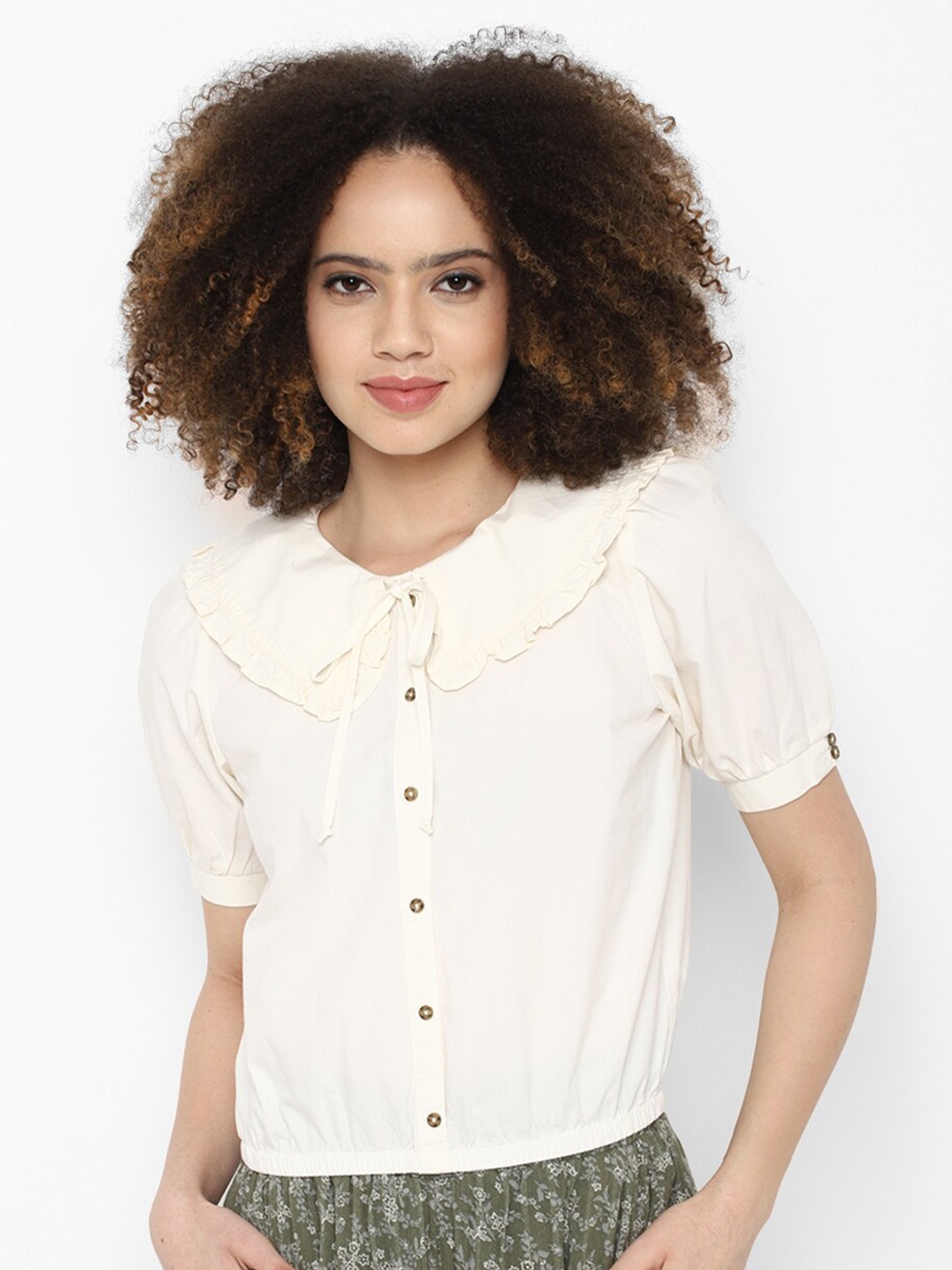 

AMERICAN EAGLE OUTFITTERS Women White Peter Pan Collar Pure Cotton Shirt Style Top