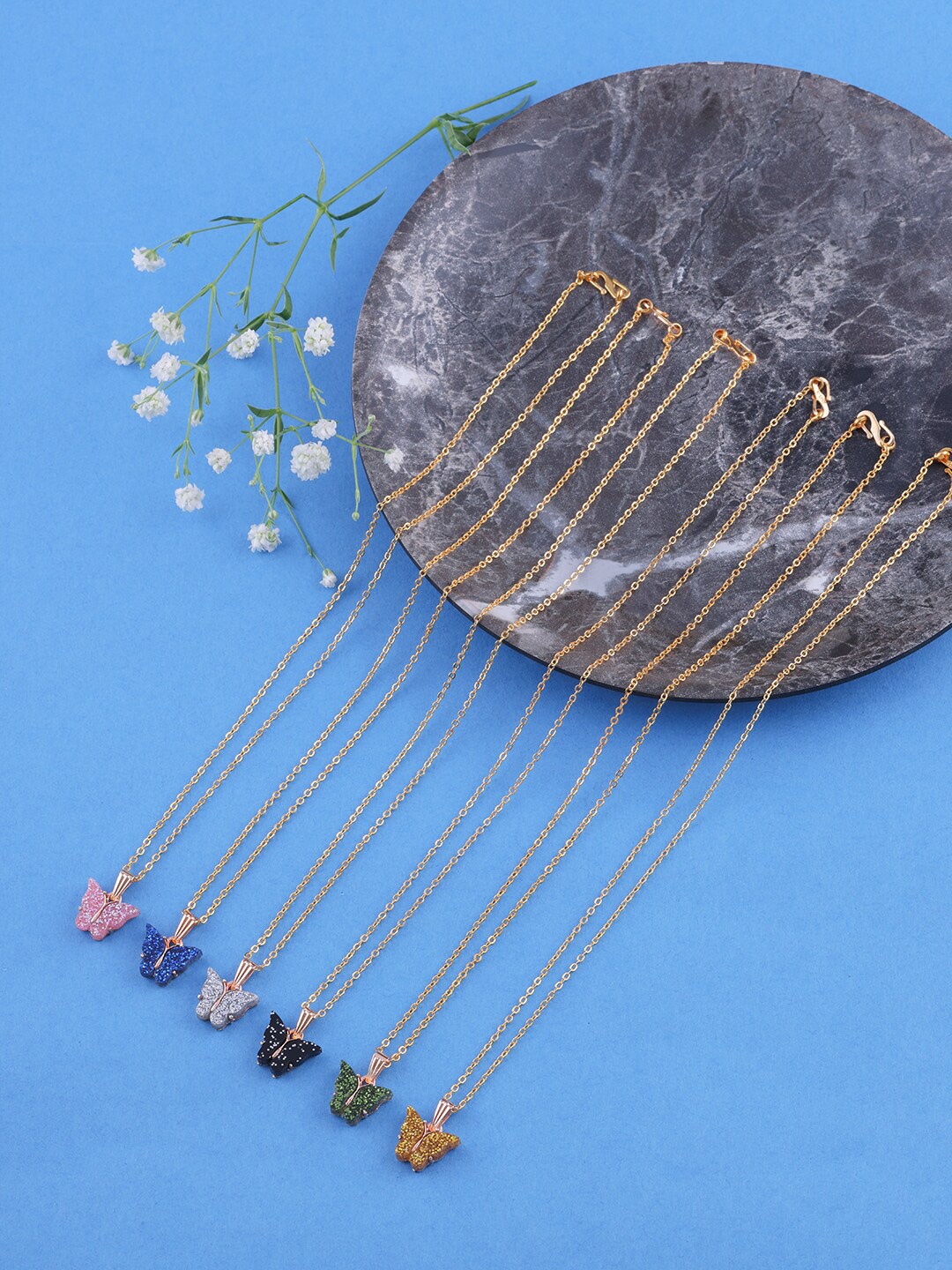 

Brandsoon Pack of 5 Gold-Toned & Blue Brass Gold-Plated Necklace