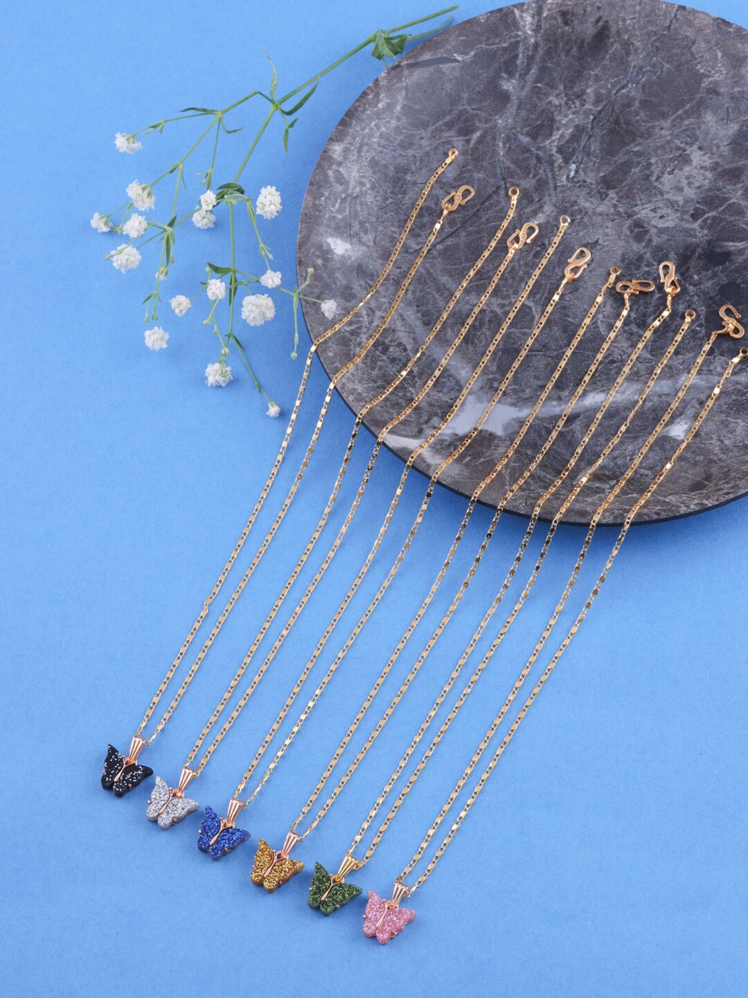 

Brandsoon Set Of 6 Gold-Toned & Pink Brass Gold-Plated Antique Necklace