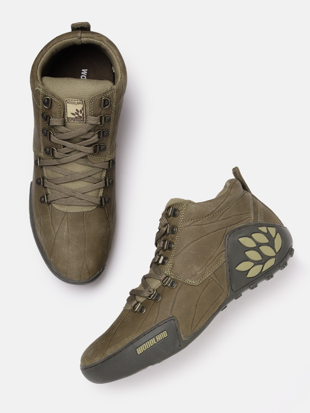 

Woodland Men Nubuck Leather Mid-Top Sneakers, Olive