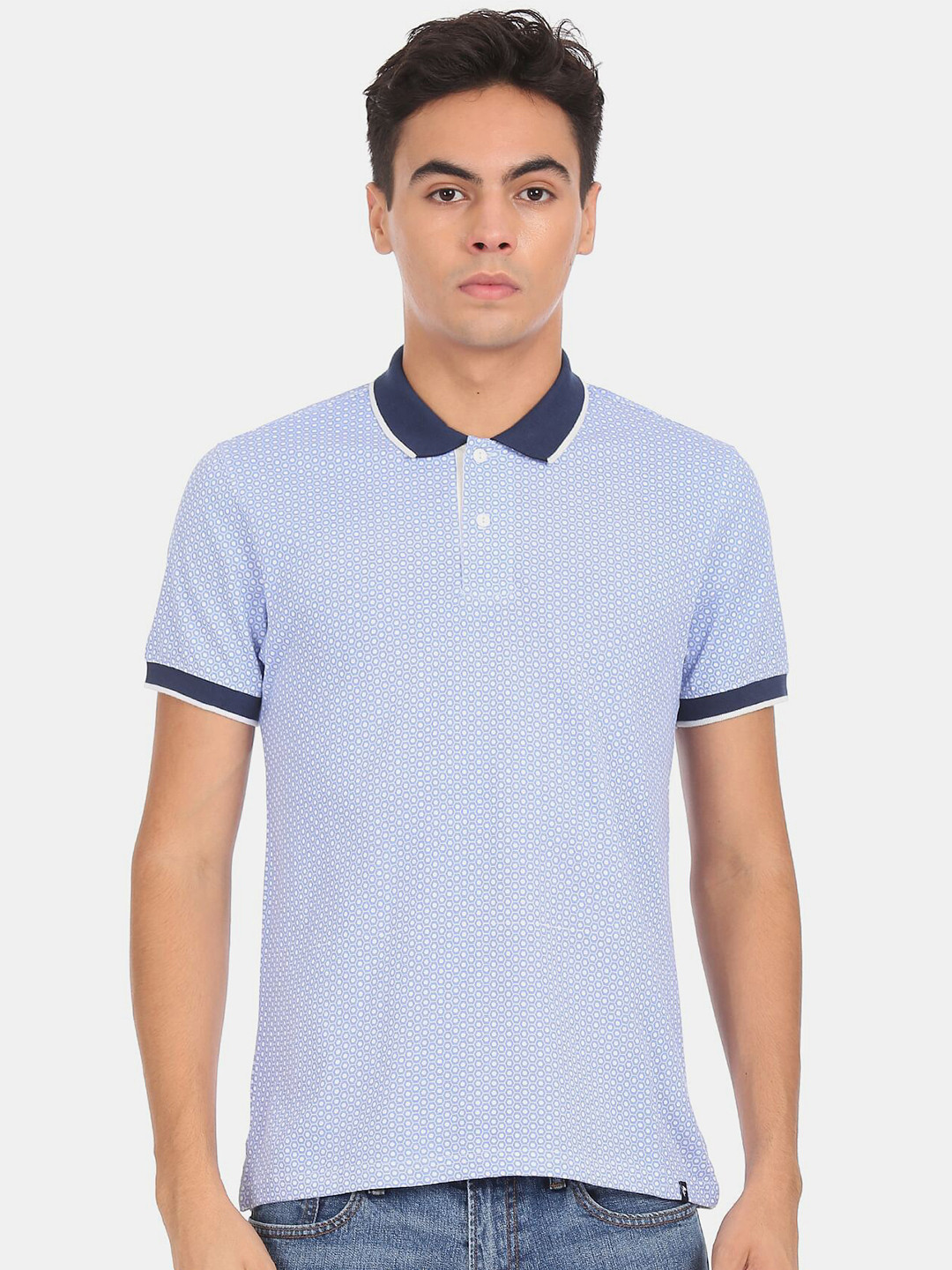 

Ruggers Men Blue Printed Polo Collar Cotton T-shirt