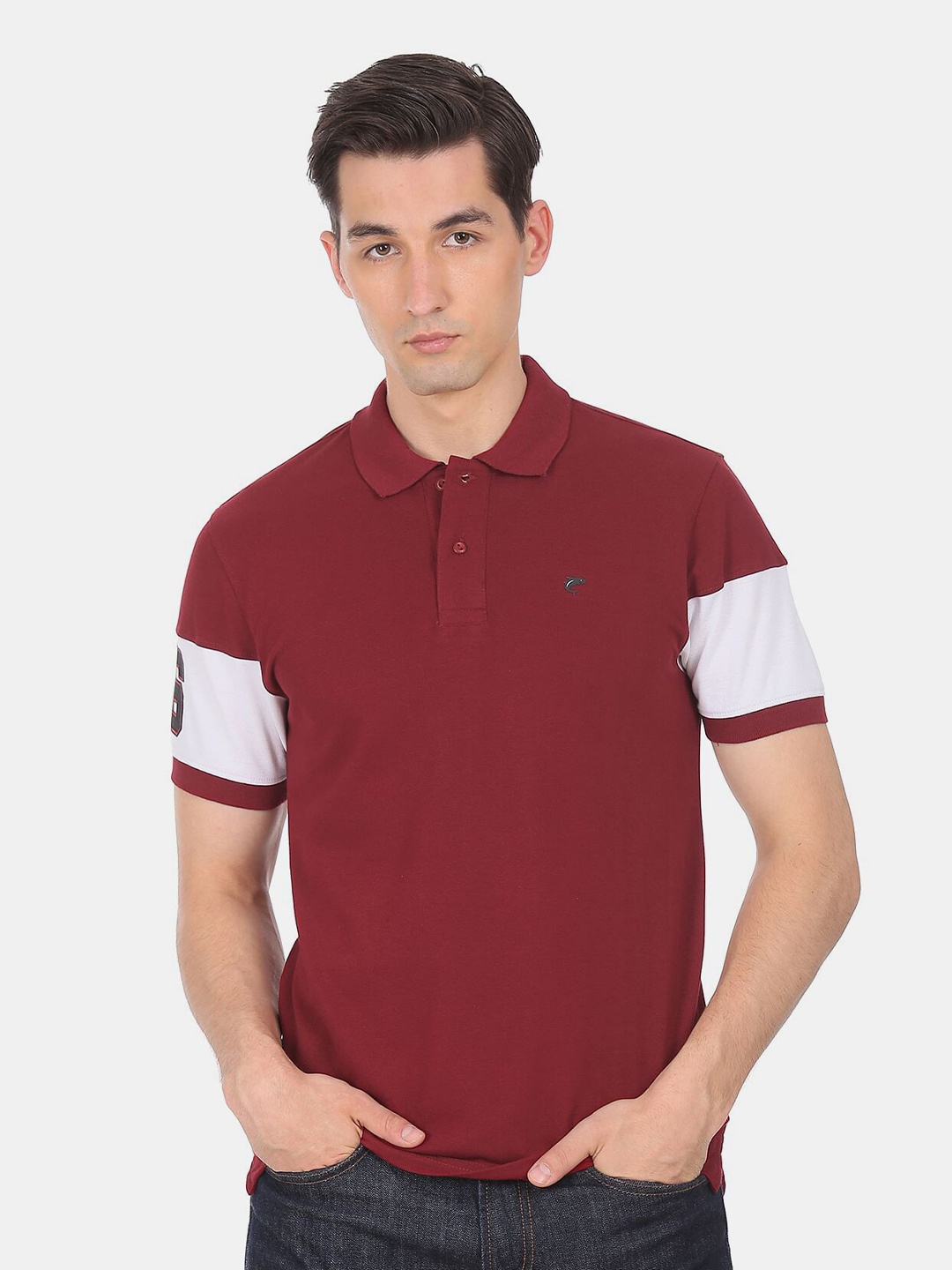 

Ruggers Men Red & White Varsity Polo Collar Cotton T-shirt