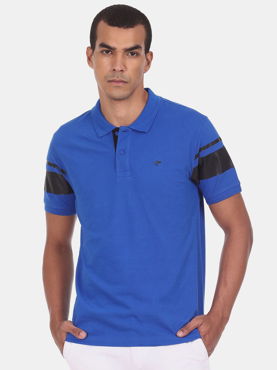 

Ruggers Men Blue & Black Polo Collar Cotton T-shirt