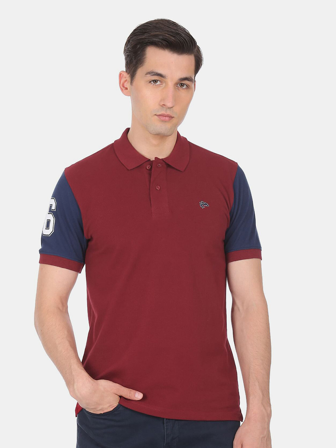 

Ruggers Men Red Polo Collar Cotton T-shirt