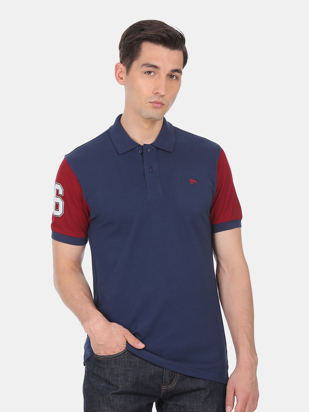 

Ruggers Men Blue Polo Collar Cotton T-shirt