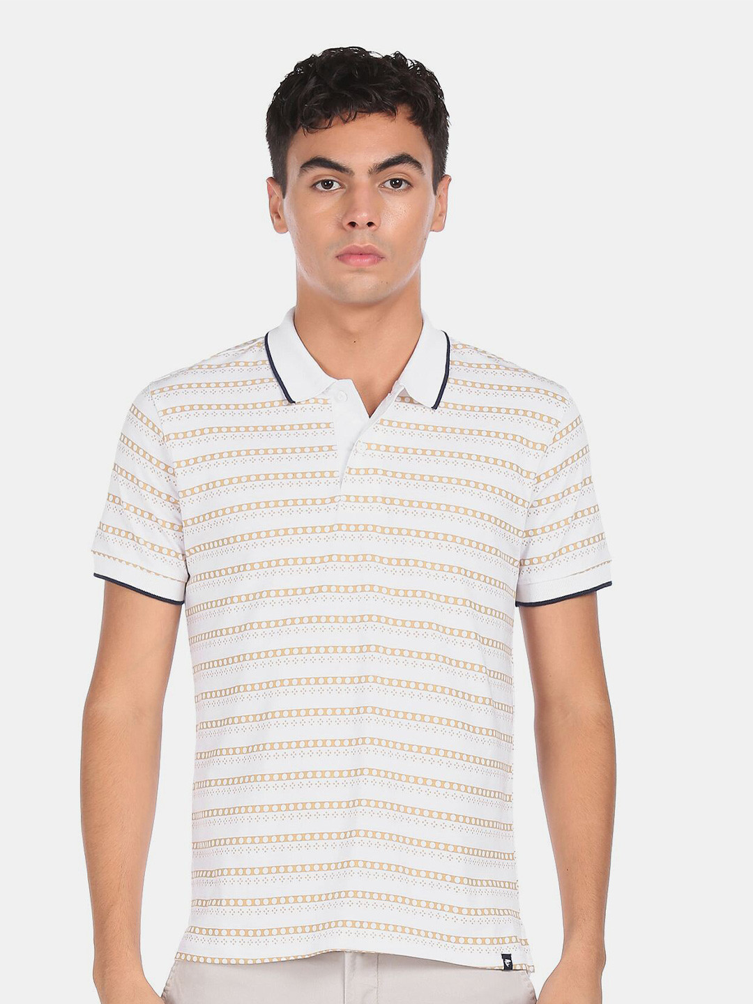 

Ruggers Men White Printed Polo Collar Cotton T-shirt