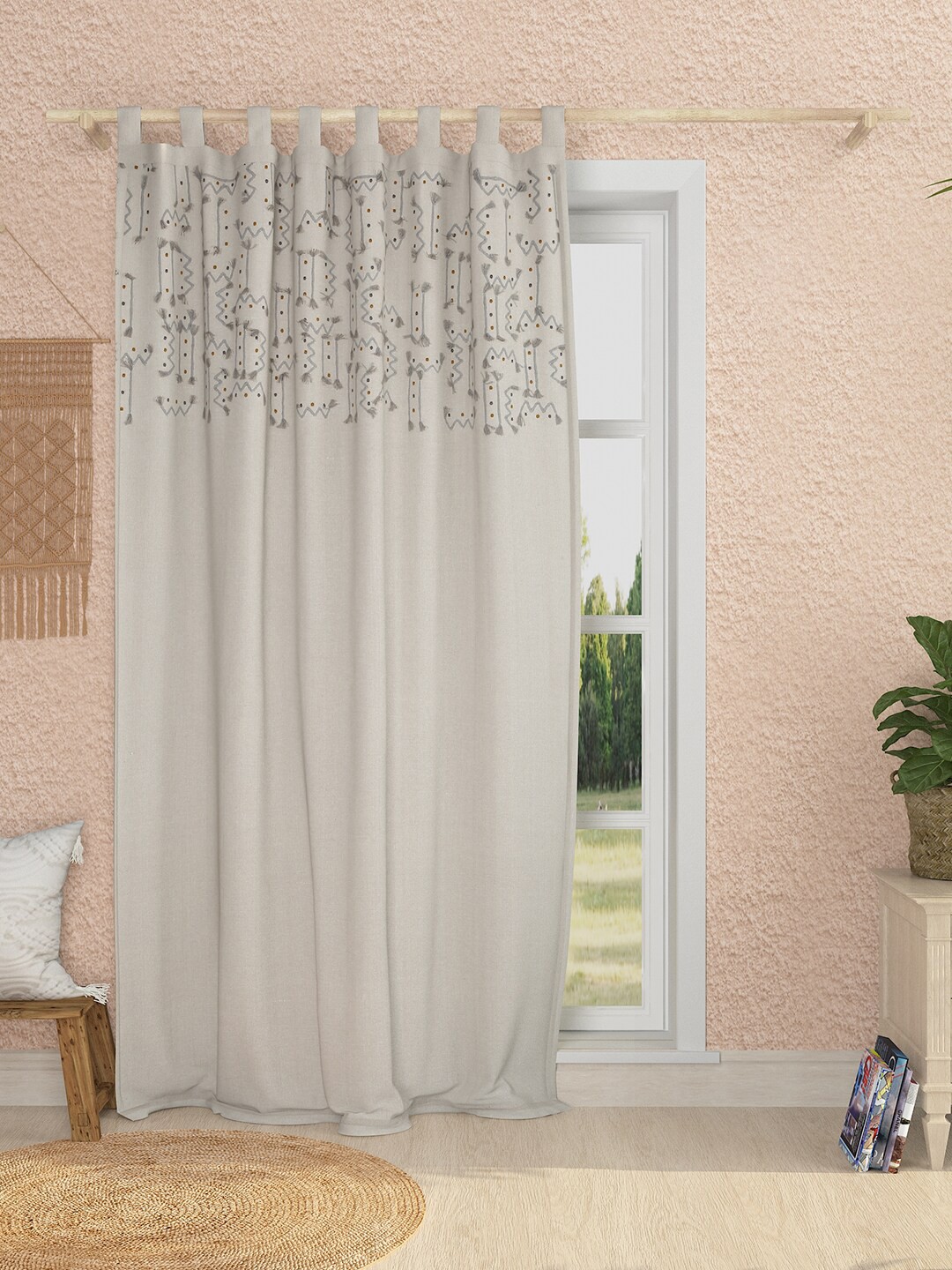 

Sangria Embroidered Room Darkening Cotton Door Curtain, Off white