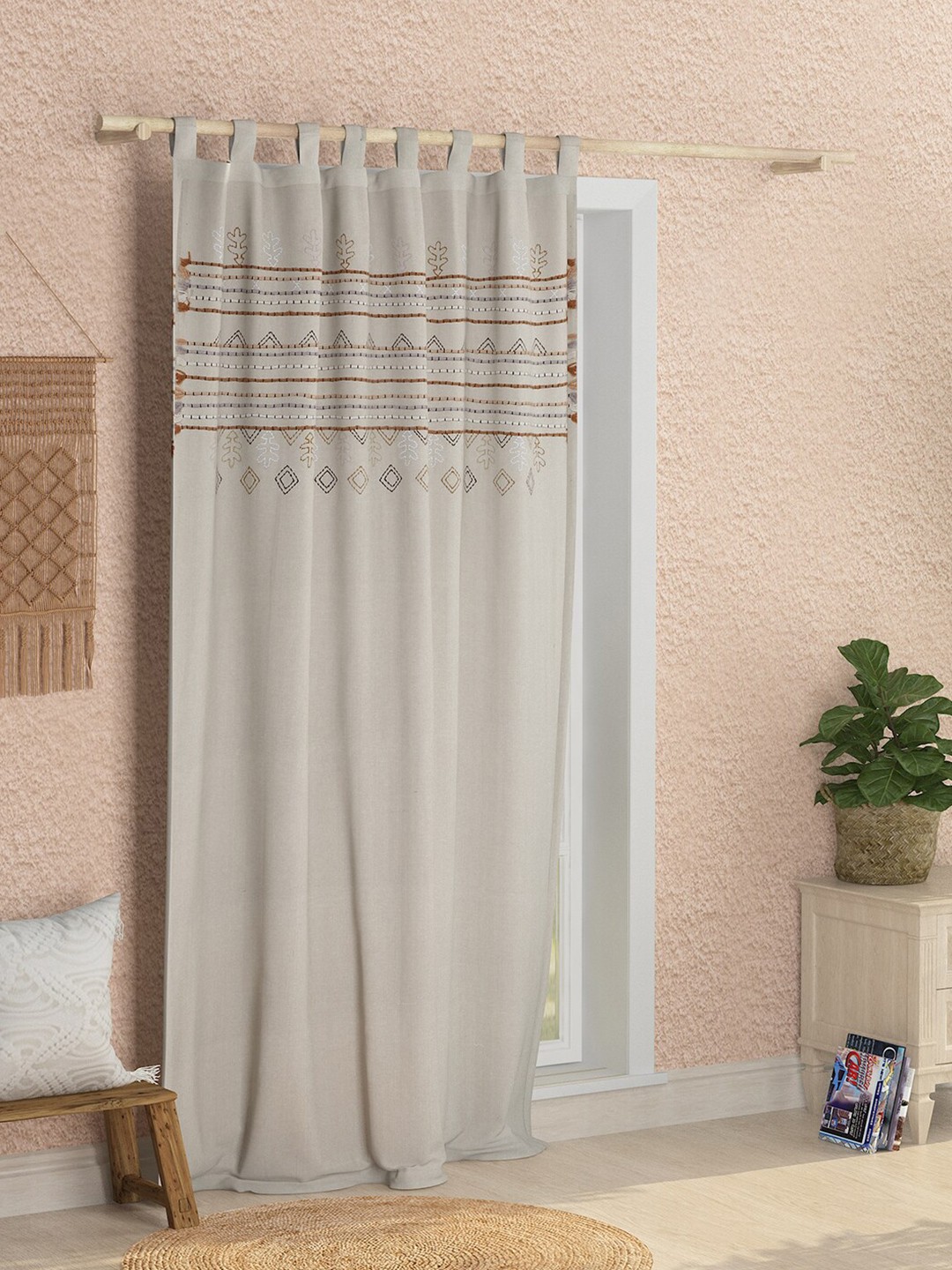 

Sangria Embroidered Room Darkening Door Curtain, Peach