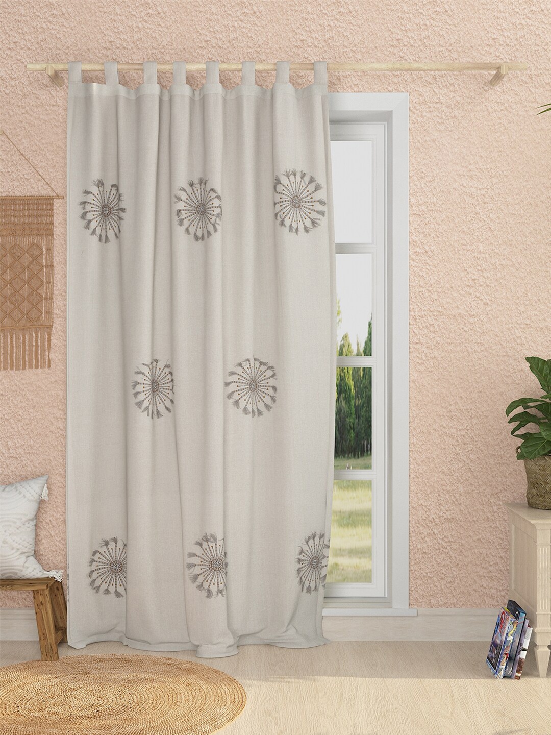 

Sangria Embroidered Organic Cotton Room Darkening Door Curtain, Off white