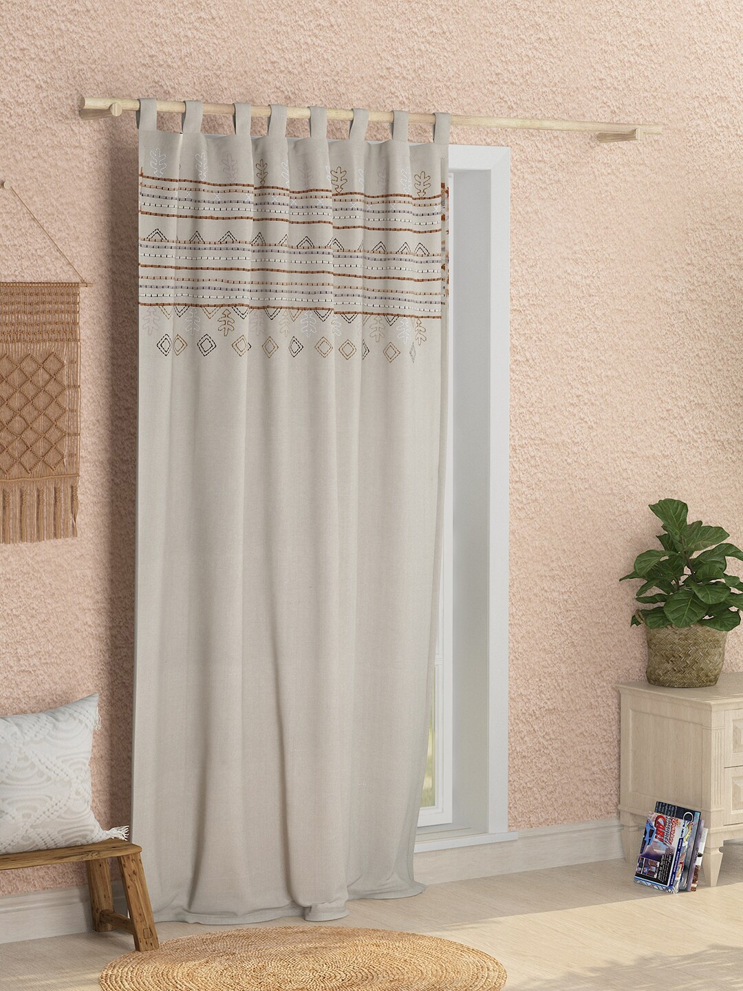 

Sangria Unisex Embroidered Organic Cotton Curtains and Sheers, Off white