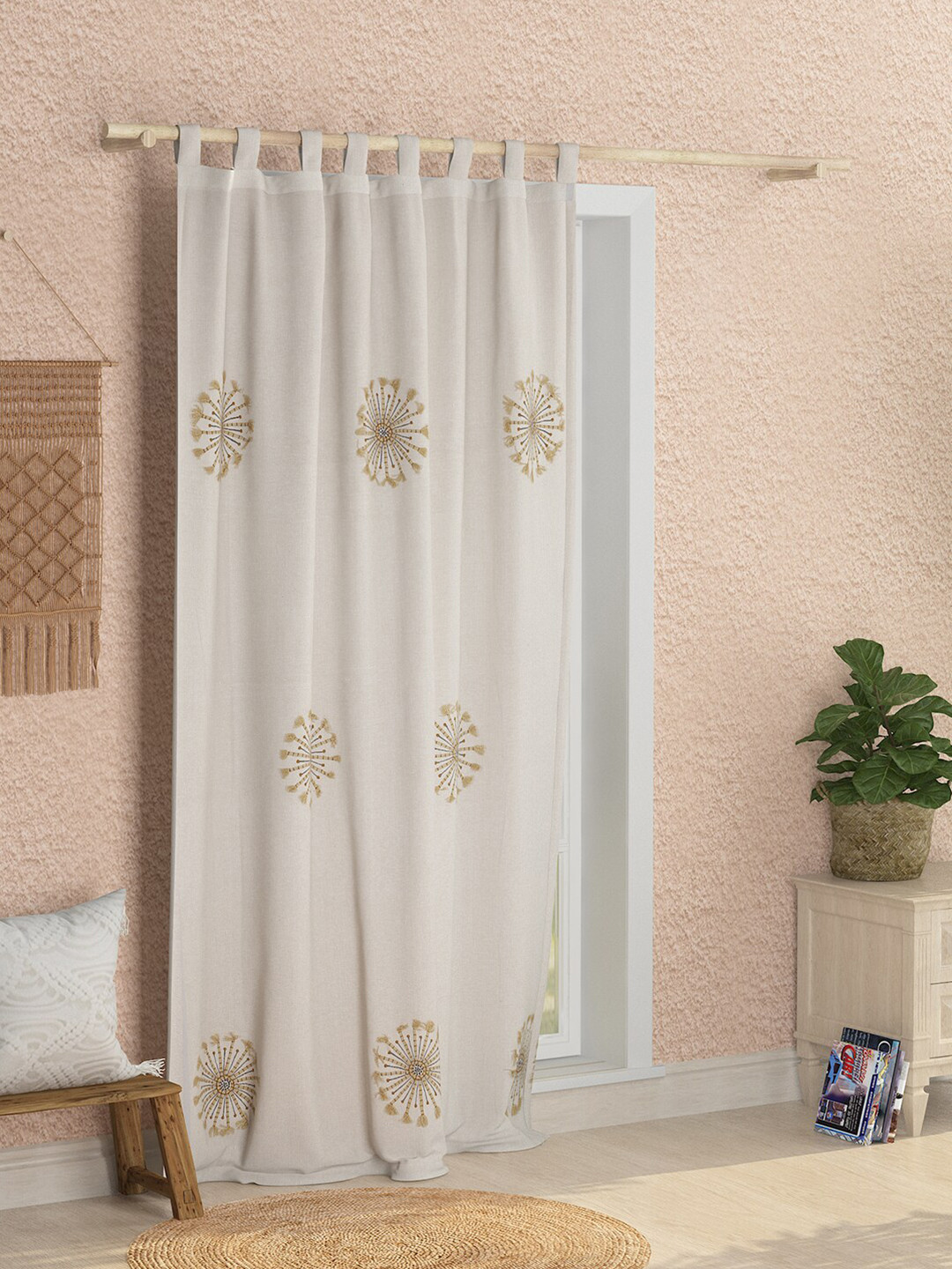 

Sangria Cotton Embroidered Room Darkening Door Curtain, Peach