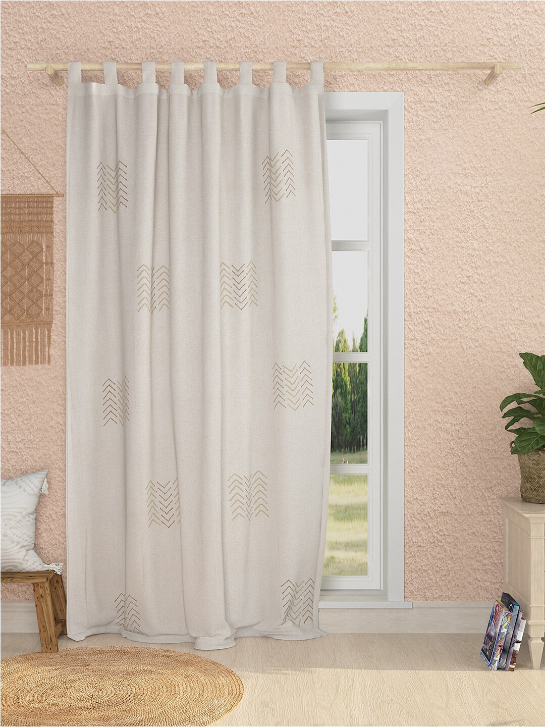 

Sangria Cream-Coloured & Brown Embroidered Room Darkening Door Curtain