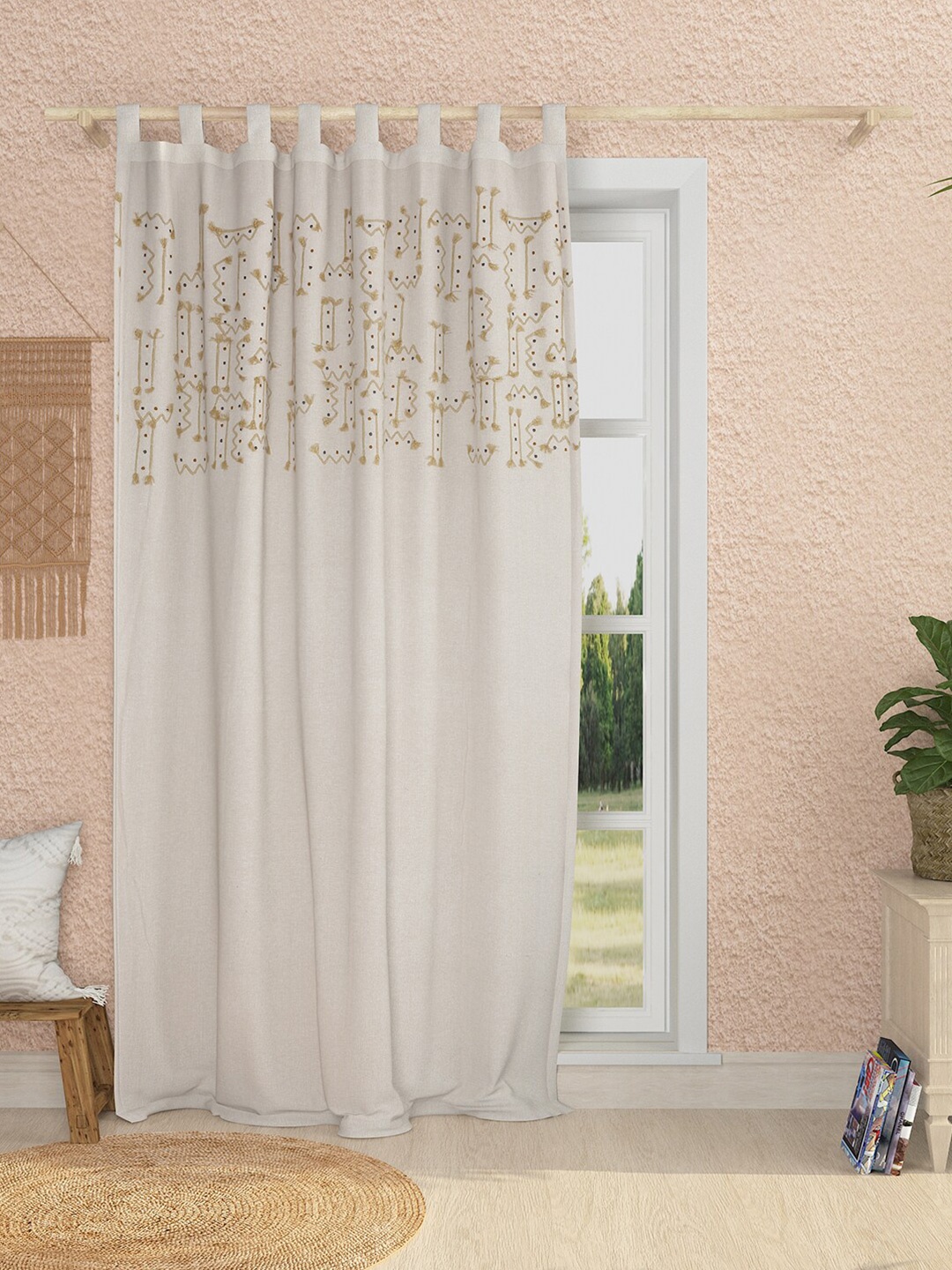 

Sangria Embroidered Room Darkening Door Curtain, Peach