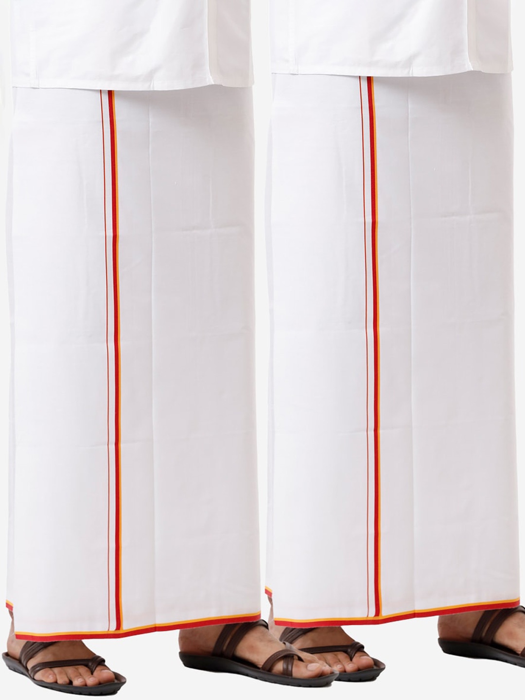 

Ramraj Men Pure Cotton Single layer White Dhoti with Red border Pack of 2