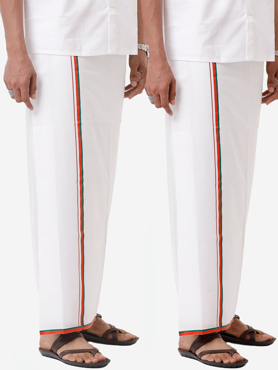 

Ramraj Men White & Red Pack of 2 Solid Pure Cotton Dhotis