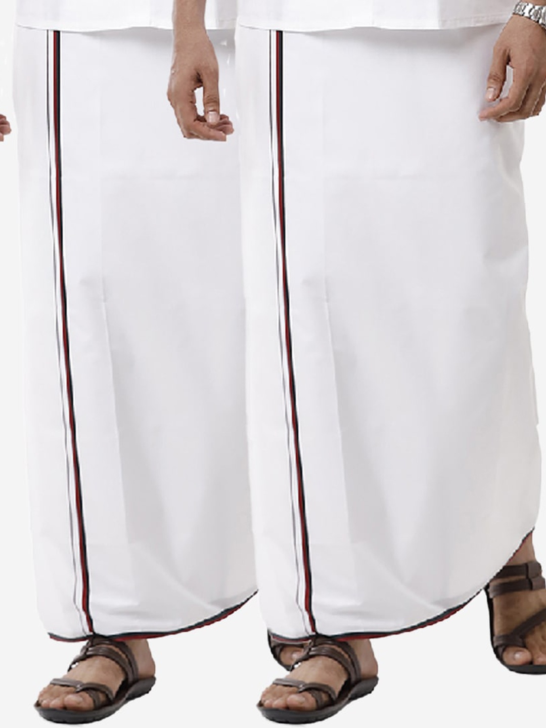 

Ramraj Men Pure Cotton Single layer White Dhoti with Maroon border