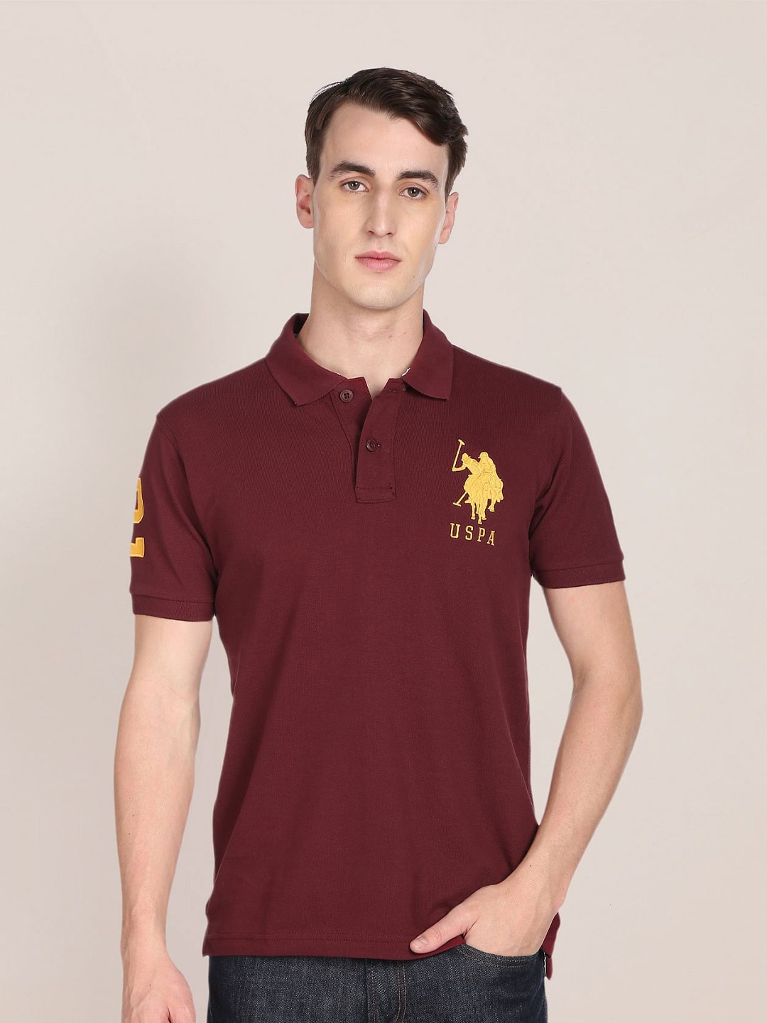 

U S Polo Assn Men Maroon Polo Collar T-shirt