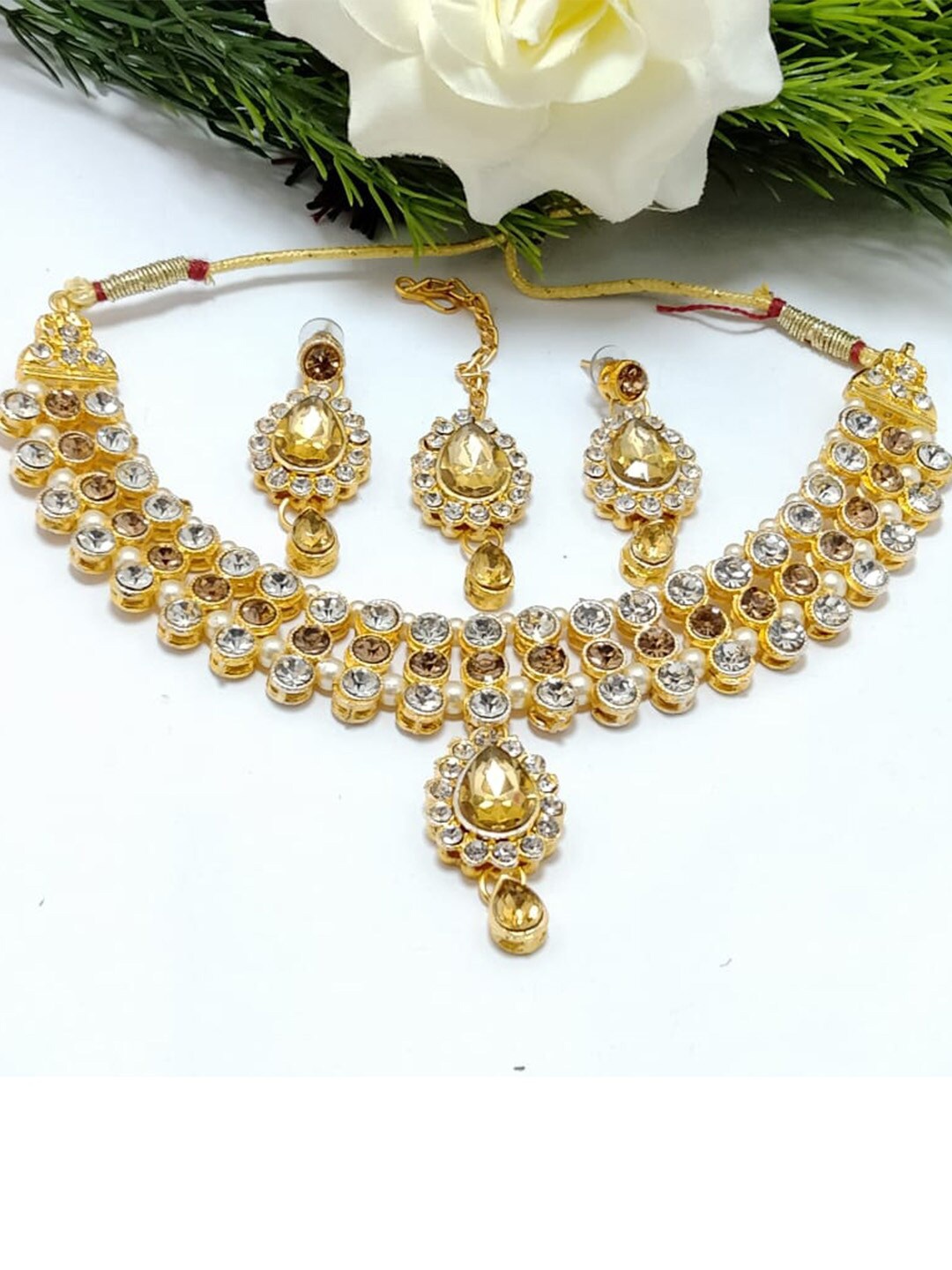 

MAD CLUB Gold-Plated White Crystals Stone-Studded Jewellery Set