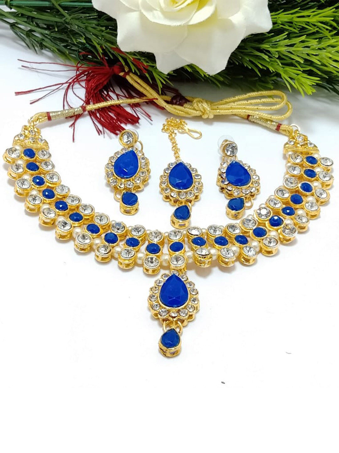 

MAD CLUB Gold-Plated Blue Stone-Studded Jewellery Set