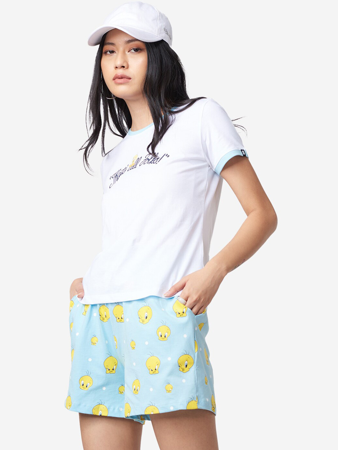 

The Souled Store Women White & Blue Tweety Printed Pure Cotton Co-Ords Set