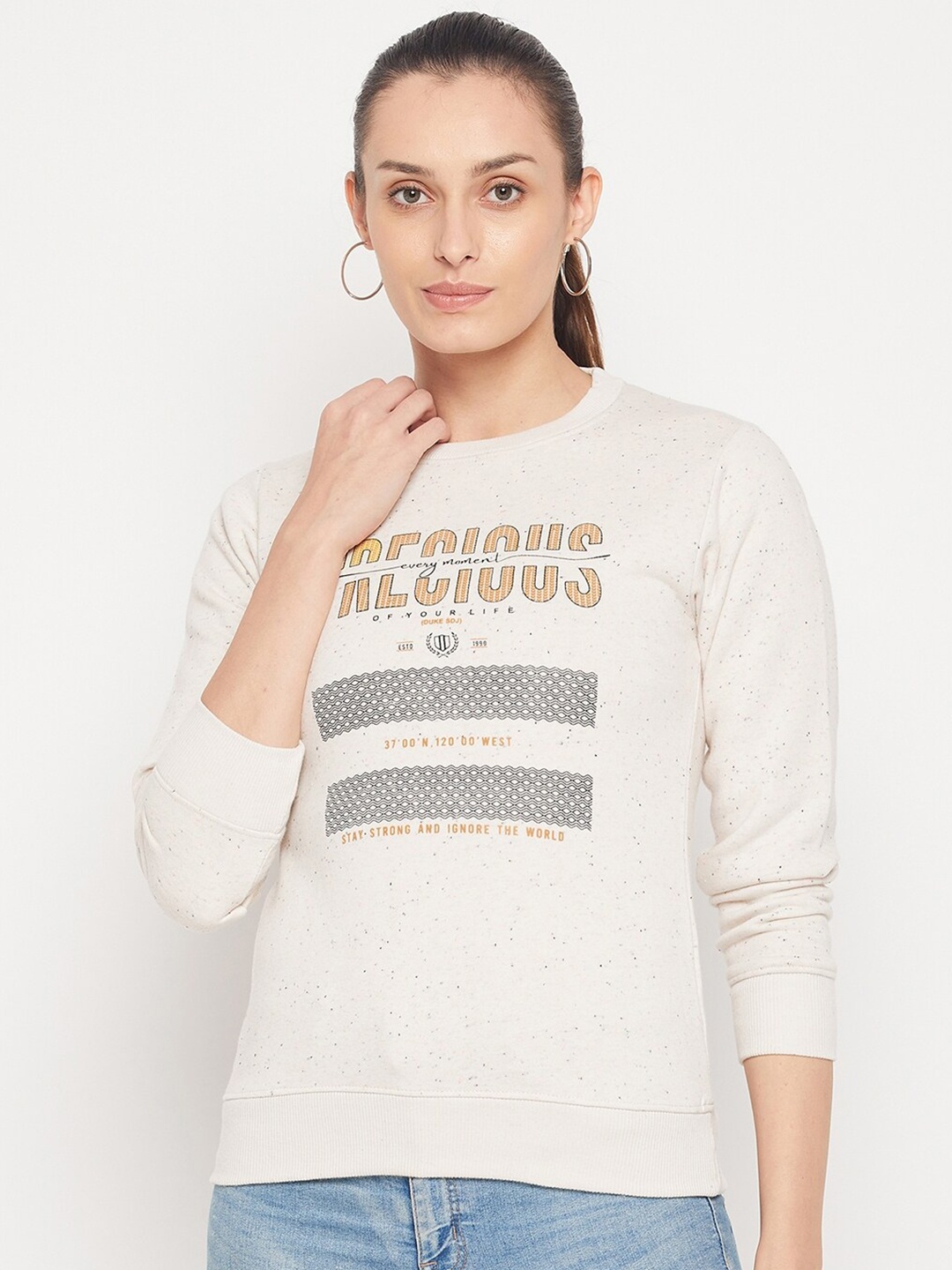 

Duke Women Printed Sweatshirt, Off white