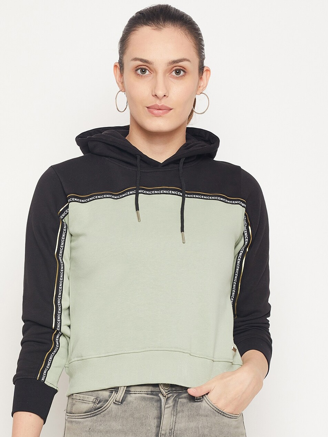 

Duke Women Colourblocked Hooded Sweatshirt, Black