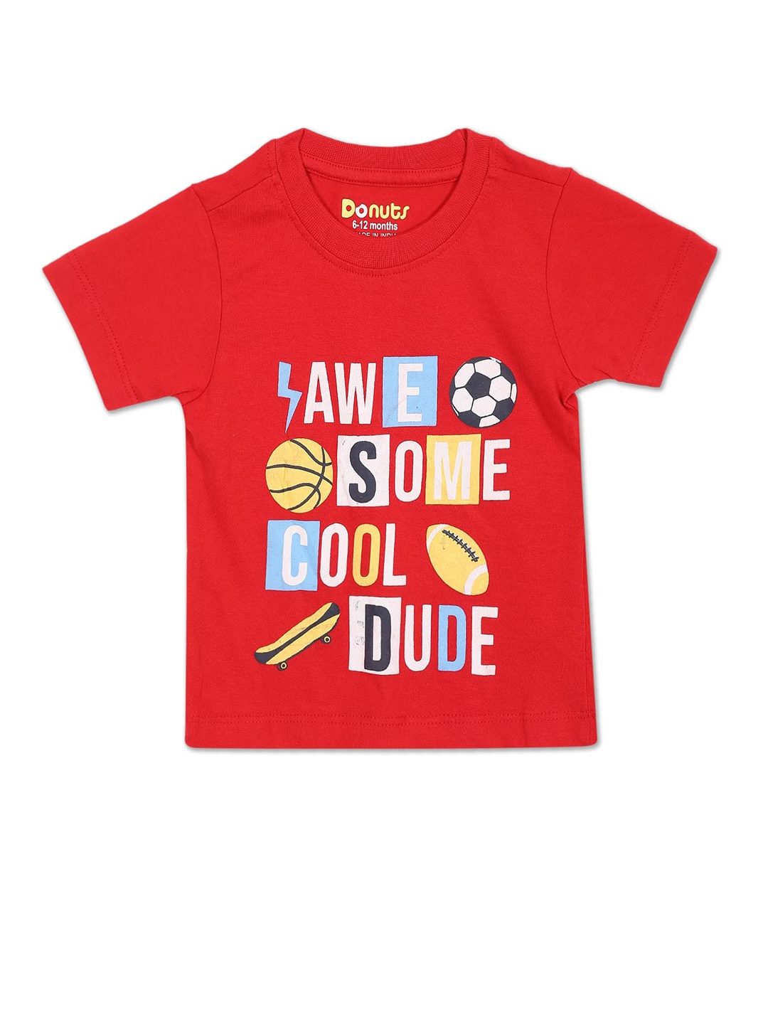 

Donuts Boys Red Typography Printed T-shirt