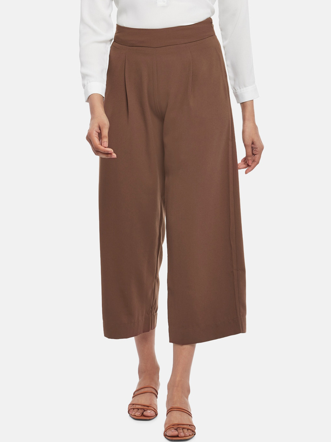 

Annabelle by Pantaloons Women Brown High-Rise Pleated Culottes Trousers