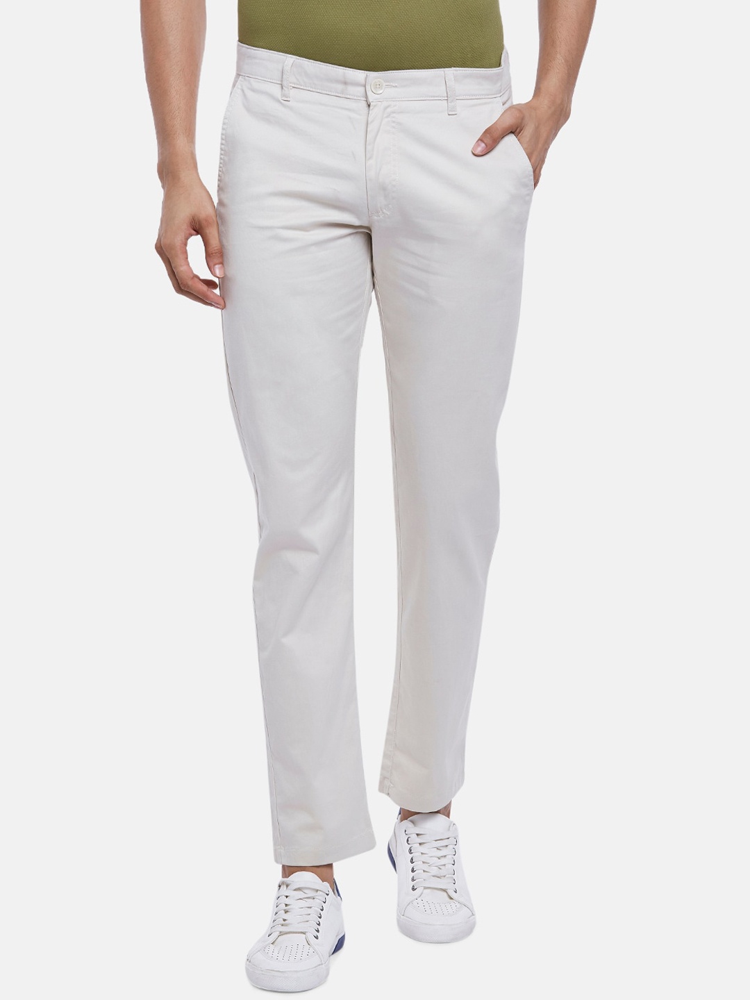 

BYFORD by Pantaloons Men Slim Fit Trousers, Off white