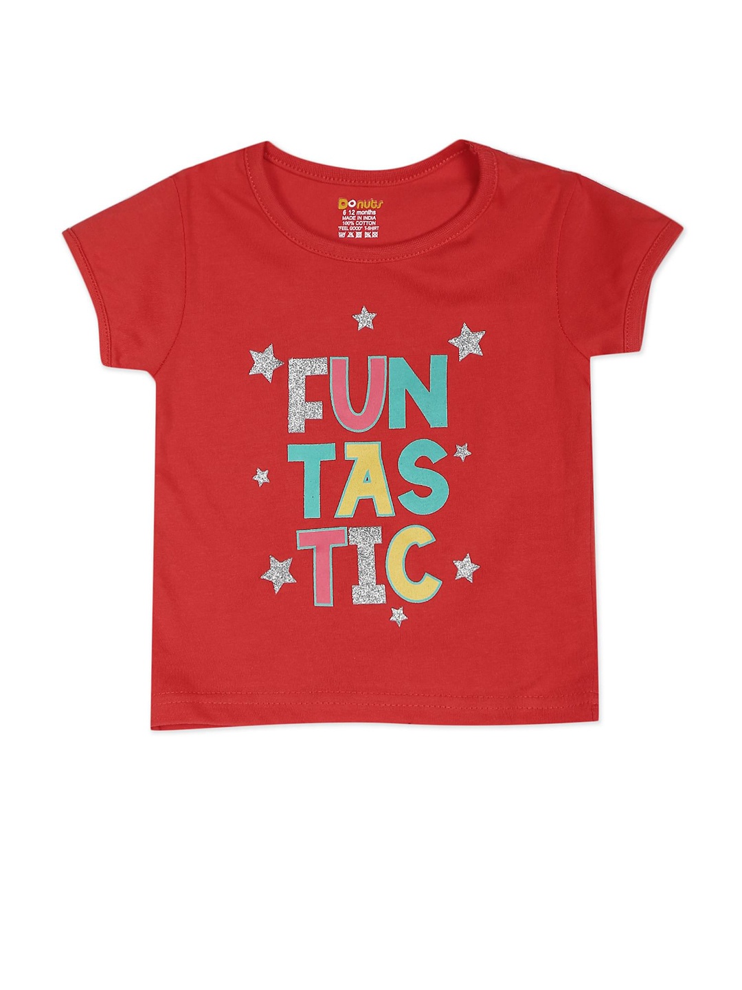 

Donuts Girls Red Printed Round Neck Cotton T-shirt