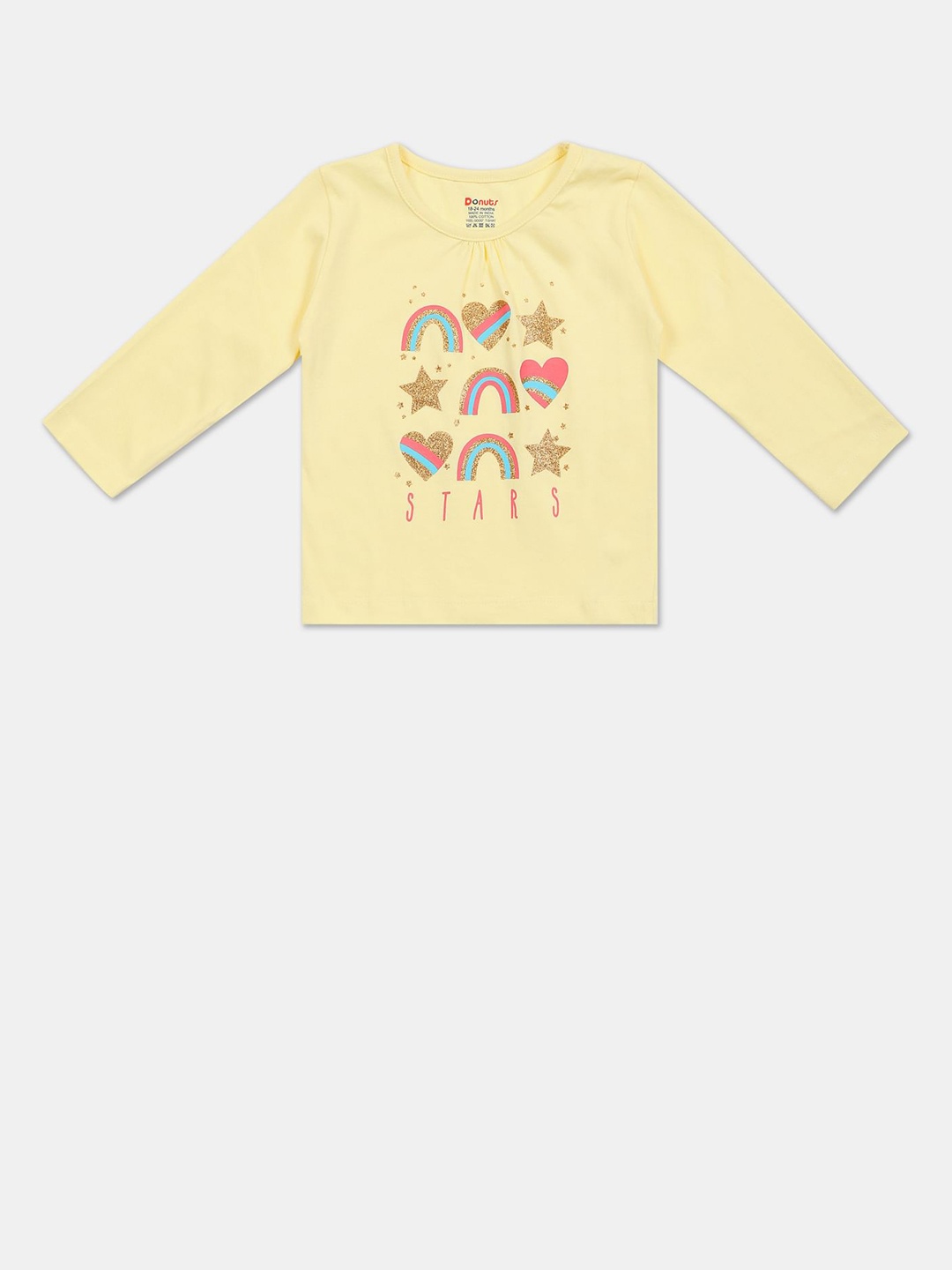 

Donuts Girls Yellow Graphic Printed Long Sleeve T-shirt